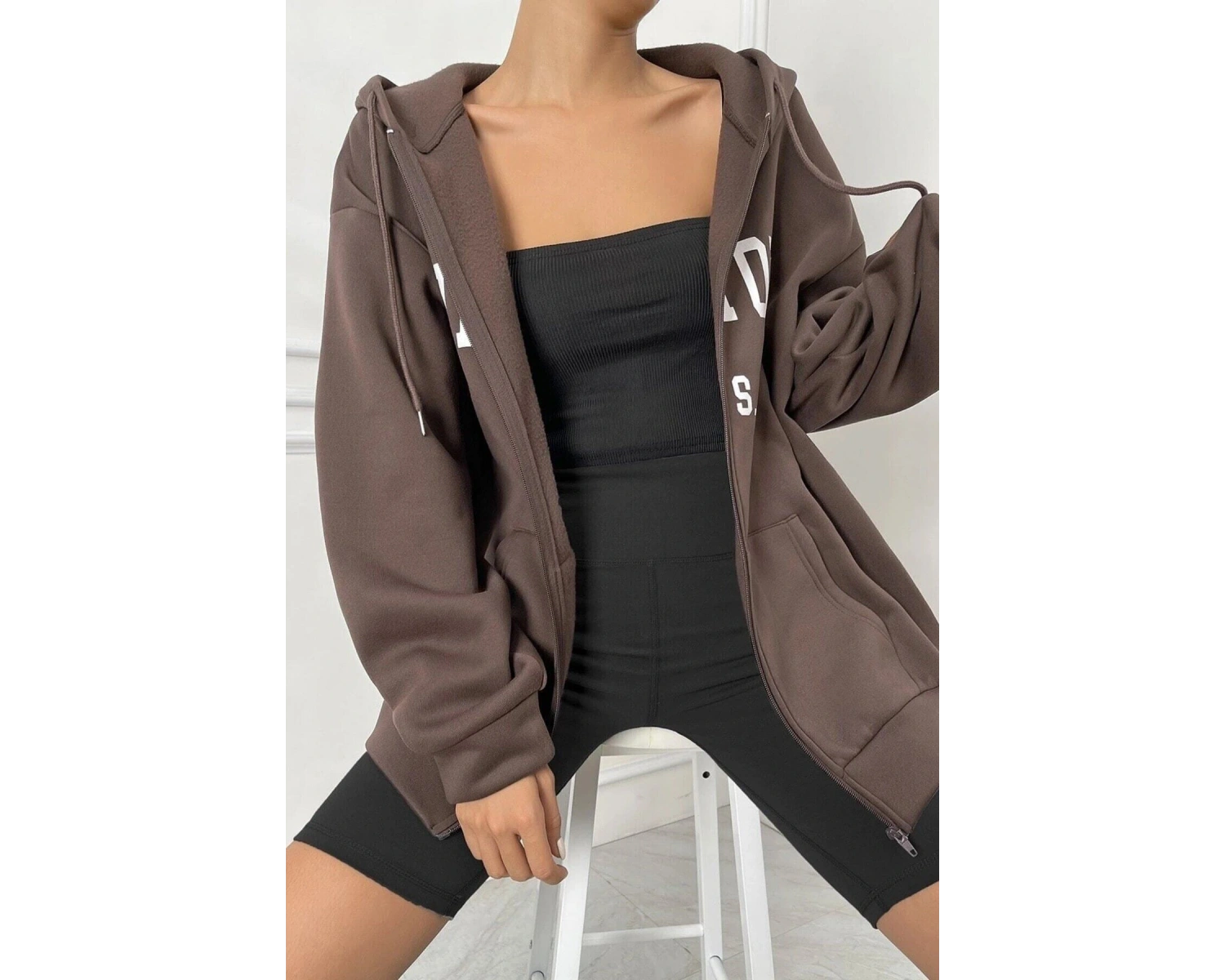 Unisex Kahverengi Newyork Baskılı Oversize Hırka newyork2022 Kahverengi