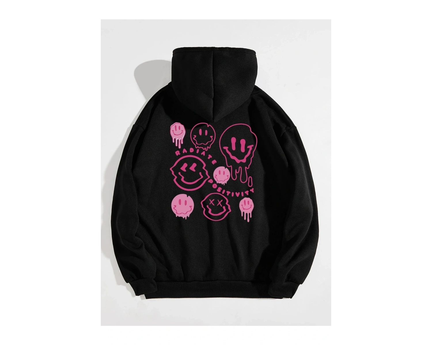 Unisex Kapüşonlu Radiate Baskılı Oversize Kapüşonlu Sweatshirt Siyah