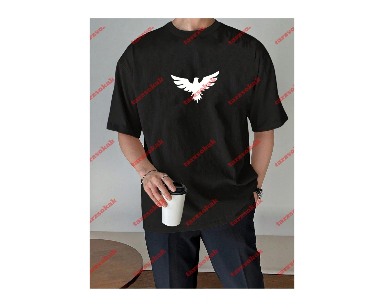 Unisex Kartal Baskılı Tshirt Siyah