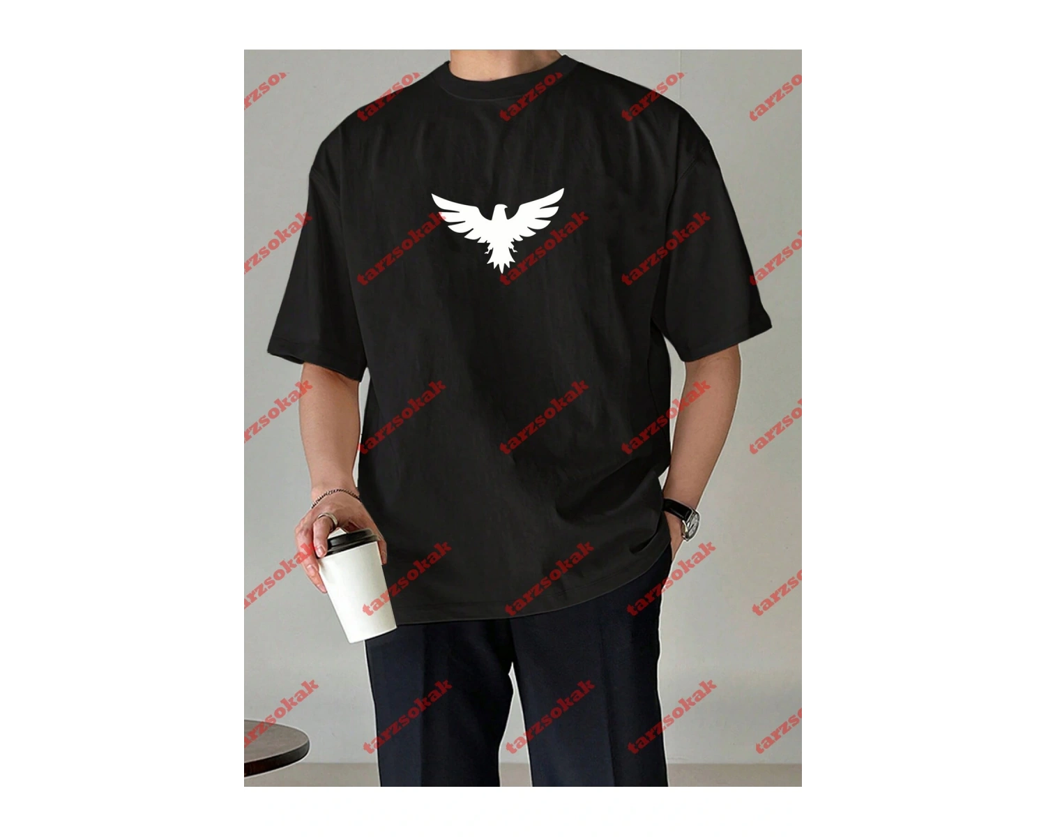 Unisex Kartal Baskılı Tshirt Siyah