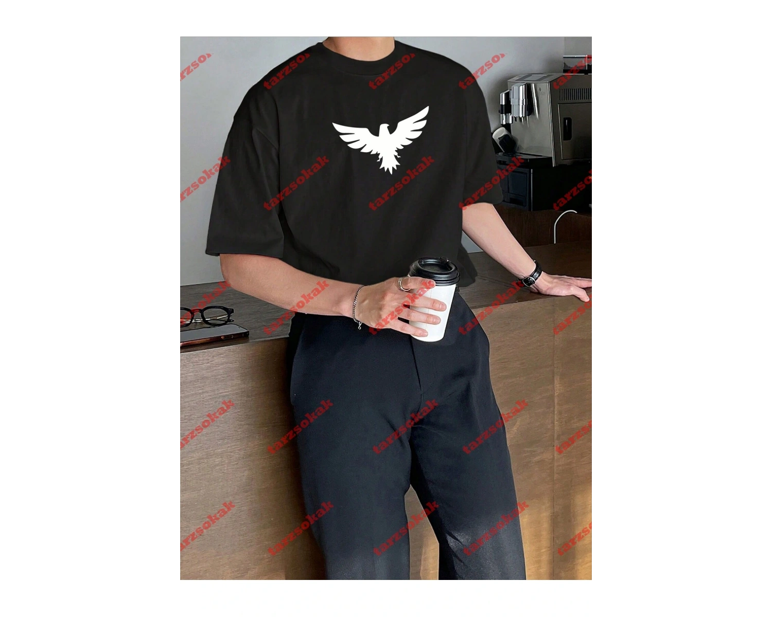 Unisex Kartal Baskılı Tshirt Siyah