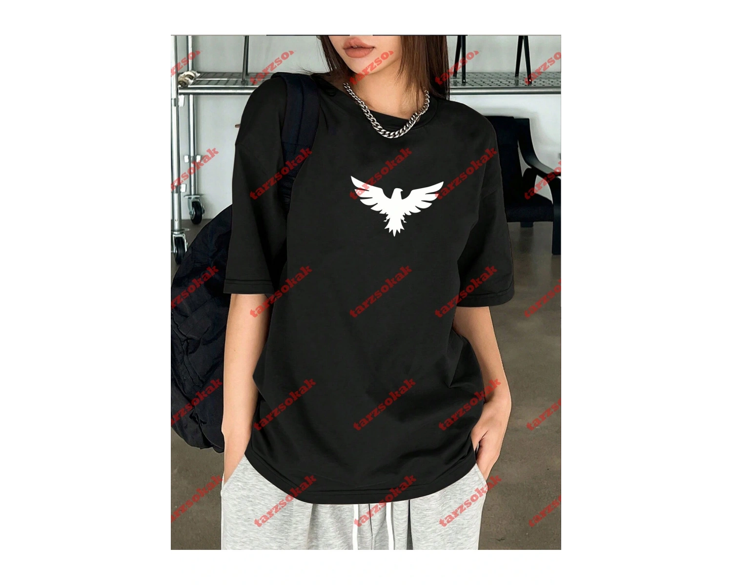 Unisex Kartal Baskılı Tshirt Siyah