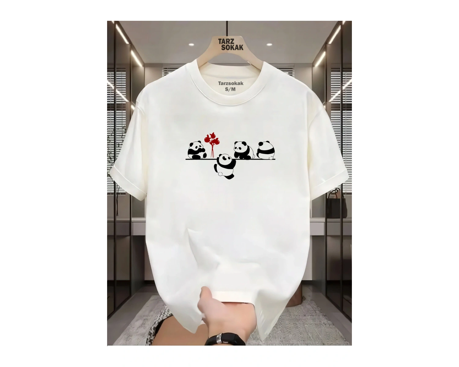 UNİSEX Kod 1 Panda Minimalis Baskı T-shirt