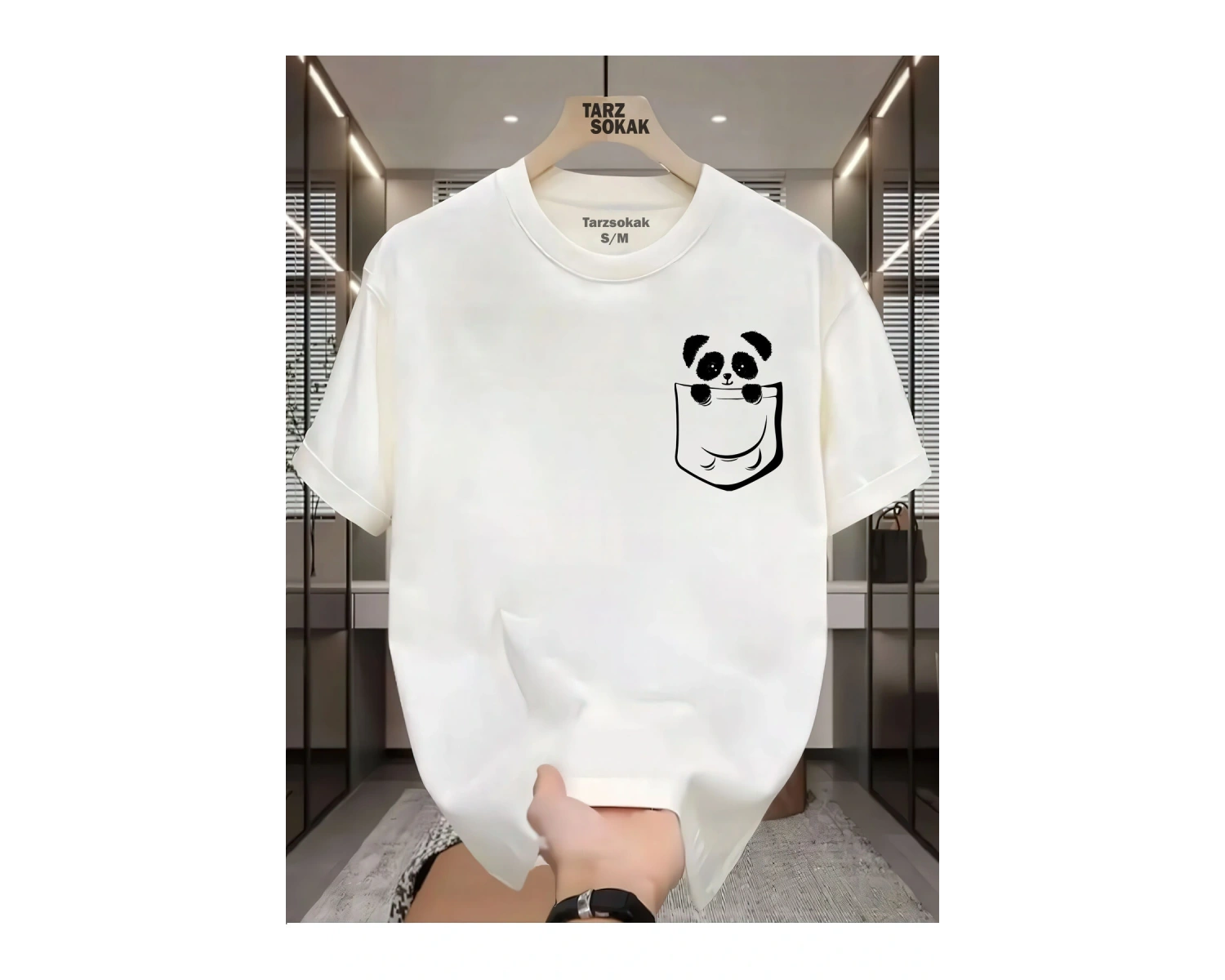 UNİSEX Kod 1 Panda Minimalis Baskı T-shirt