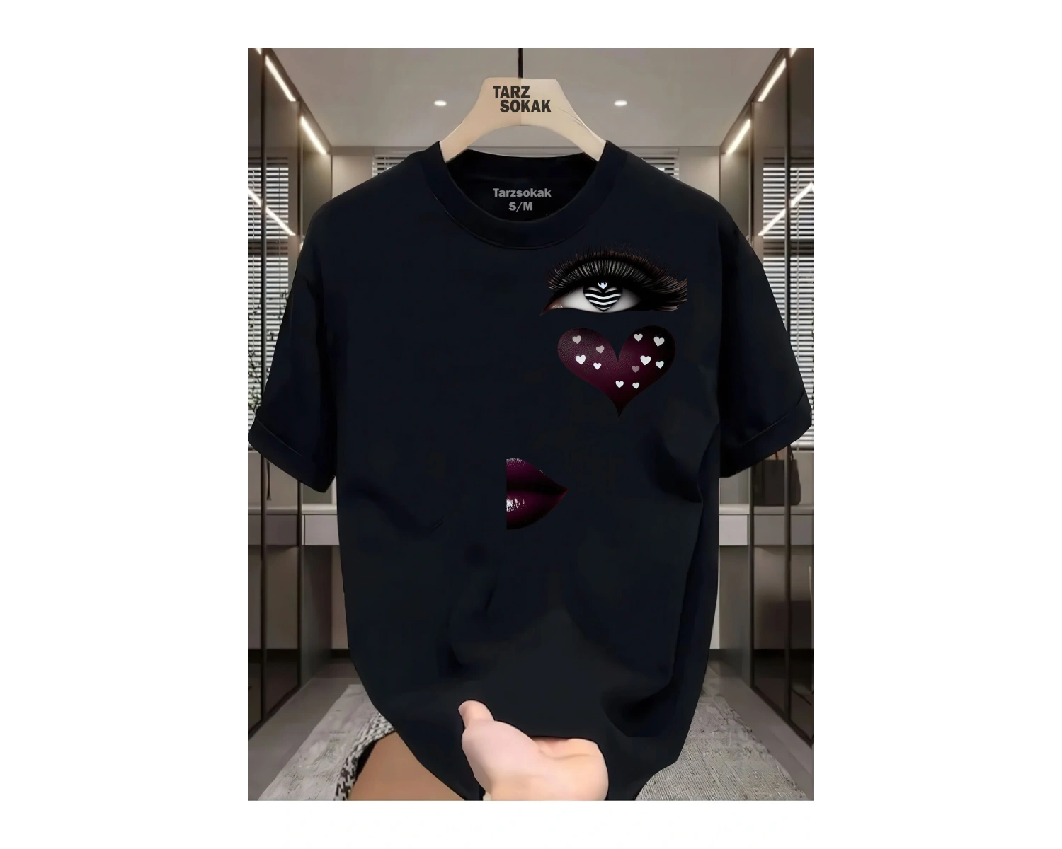 UNİSEX Kod 10 Eyelash Desen T-shirt