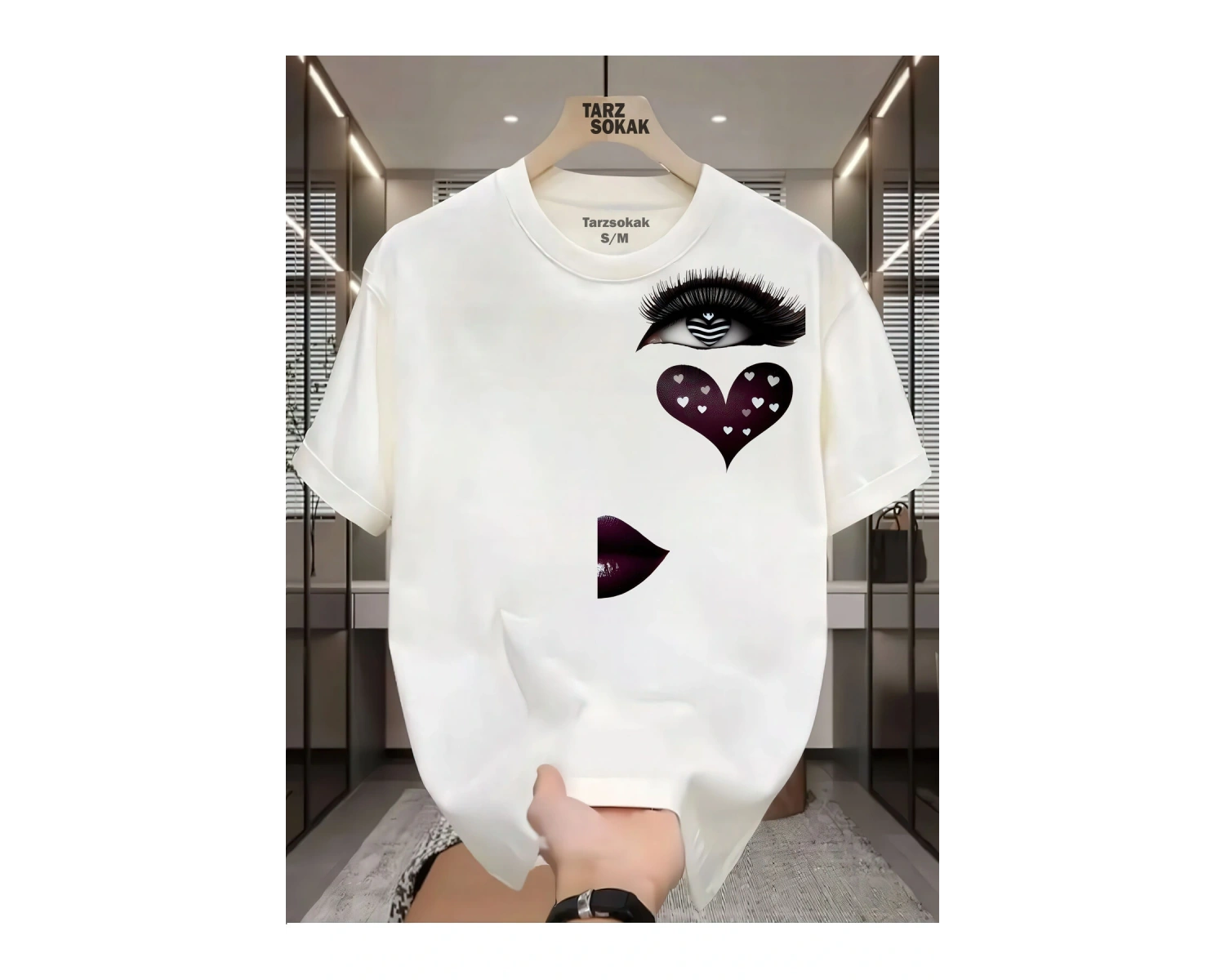 UNİSEX Kod 10 Eyelash Desen T-shirt