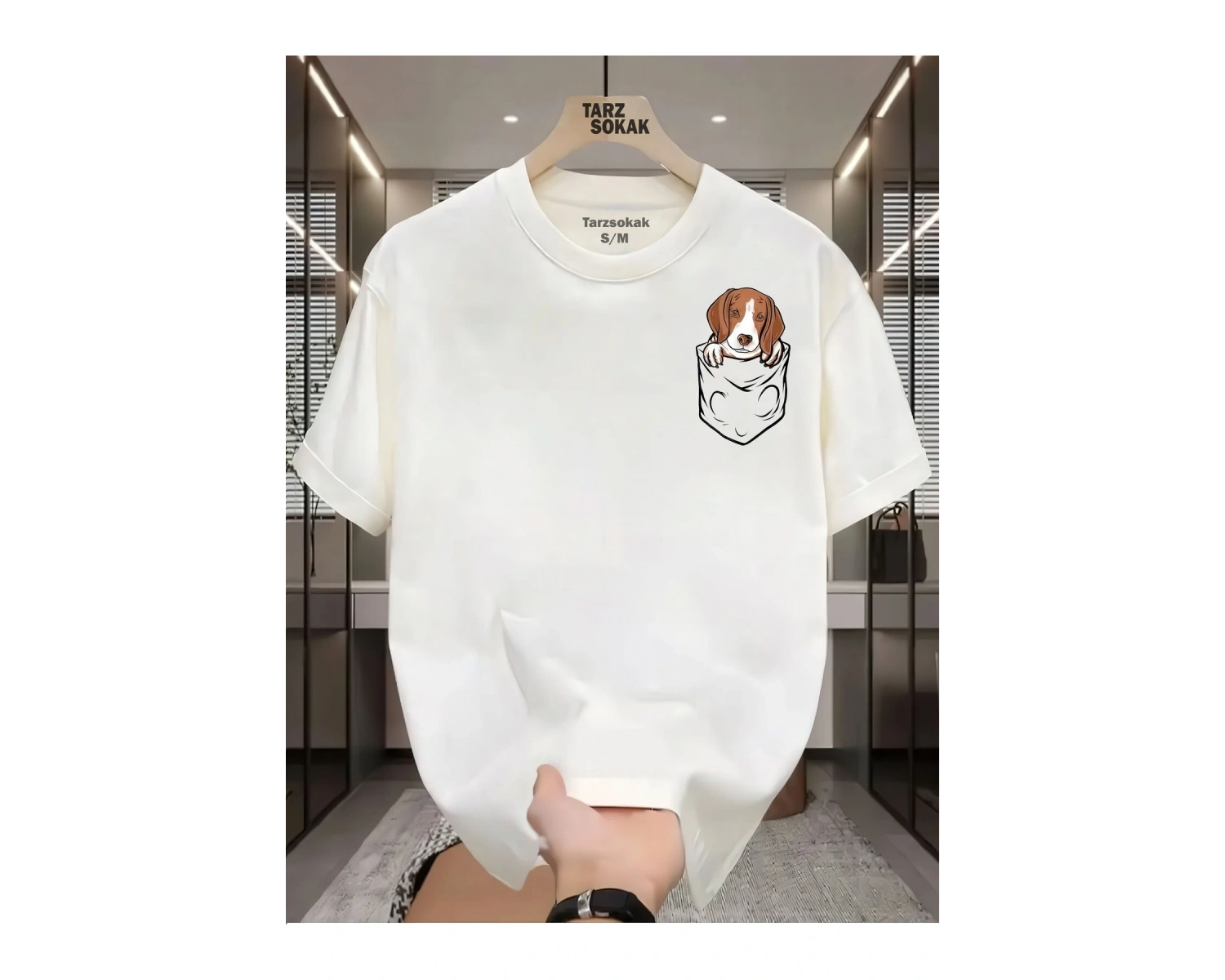 UNİSEX Kod 2 Köpek Minimalis Baskı T-shirt