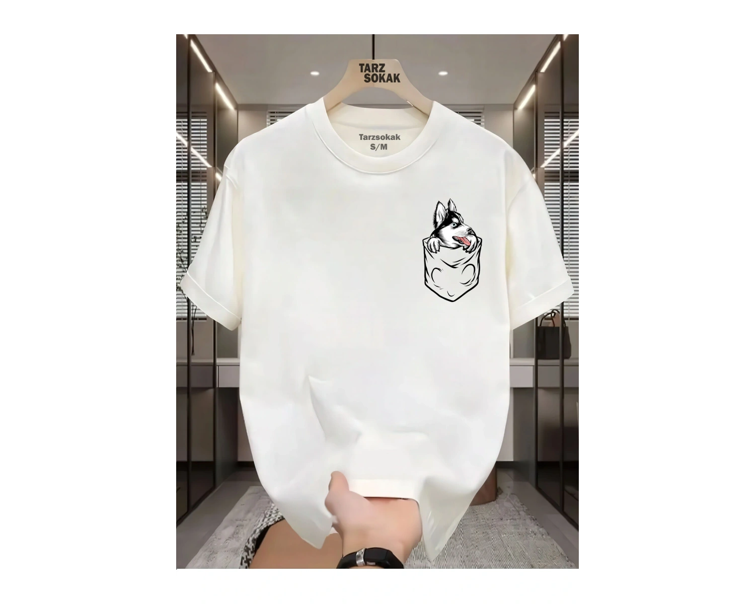 UNİSEX Kod 4 Köpek Minimalis Baskı T-shirt