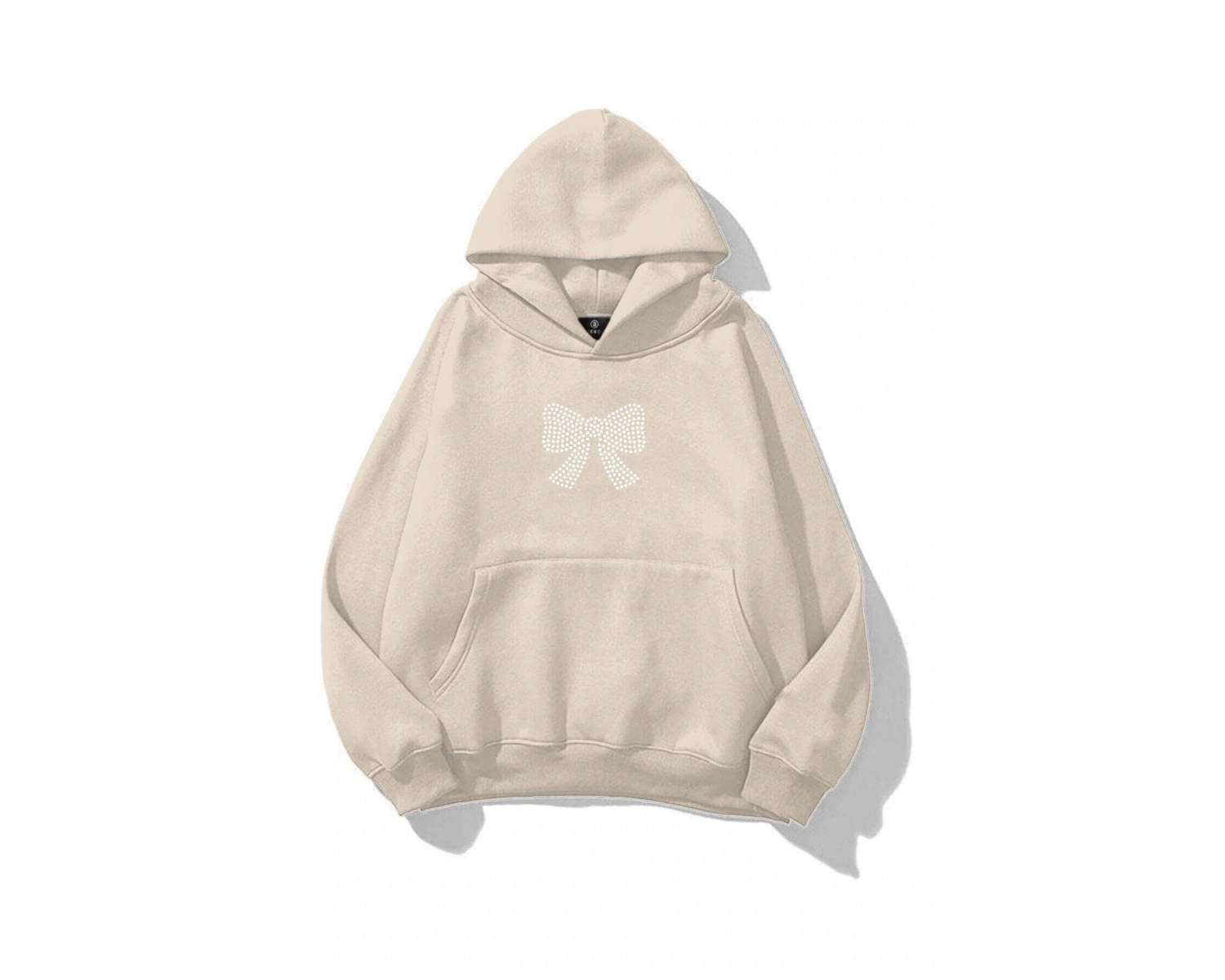 Unisex Kurdele Taş Baskılı Sweatshirt Beyaz