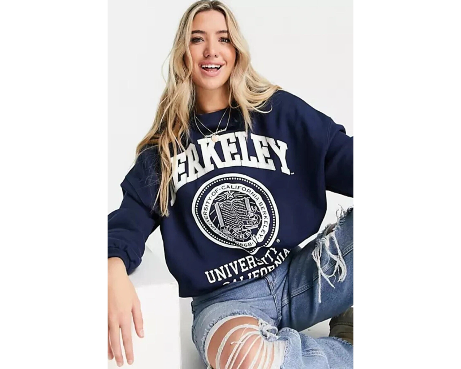 Unisex Lacivert Berkeley Baskılı Oversize Sweatshirt berkeleylacıvert Lacivert