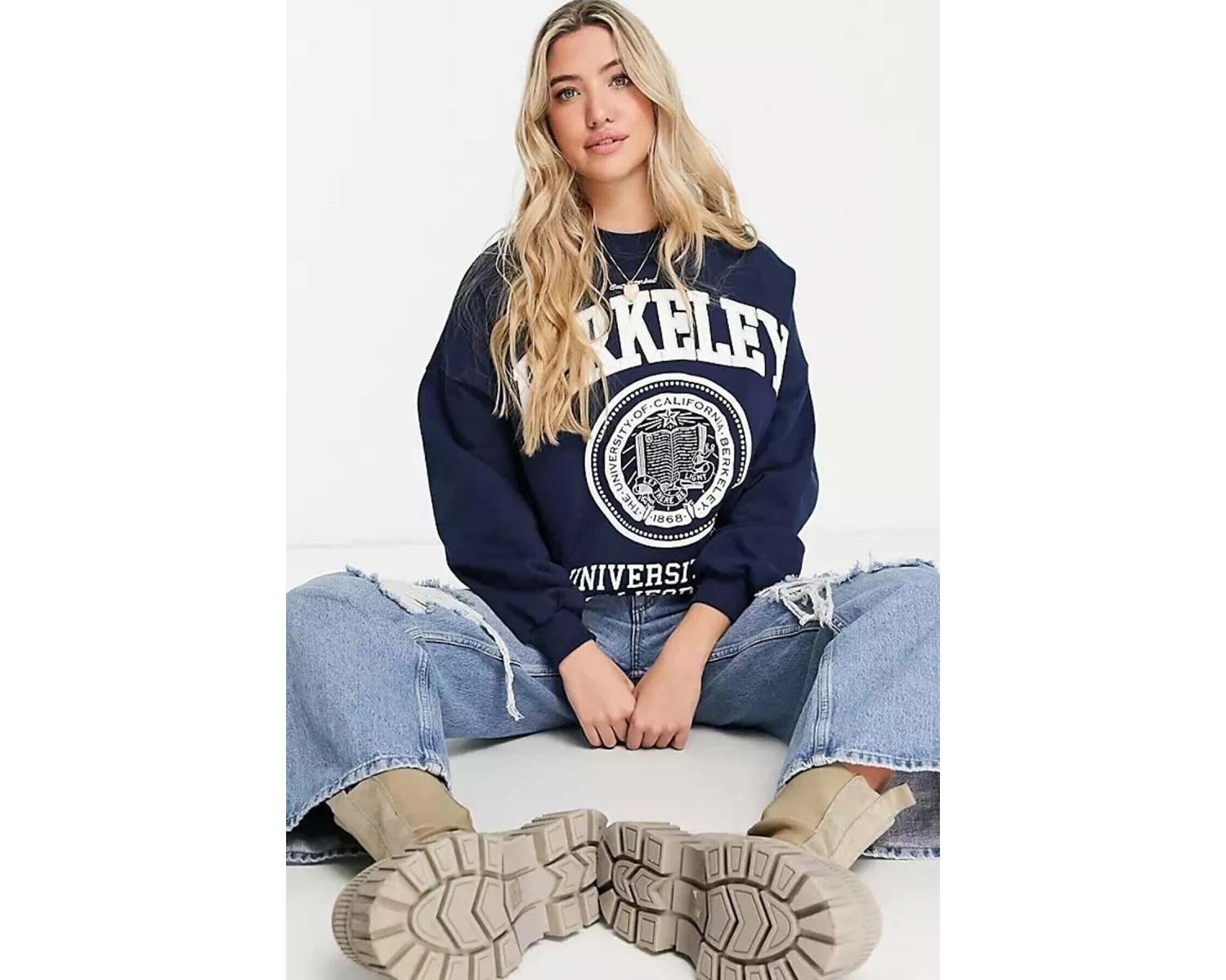 Unisex Lacivert Berkeley Baskılı Oversize Sweatshirt berkeleylacıvert Lacivert