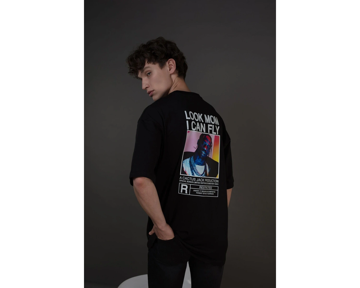 Unisex Look Mom I Can Fly Renkli Siyah Tshirt