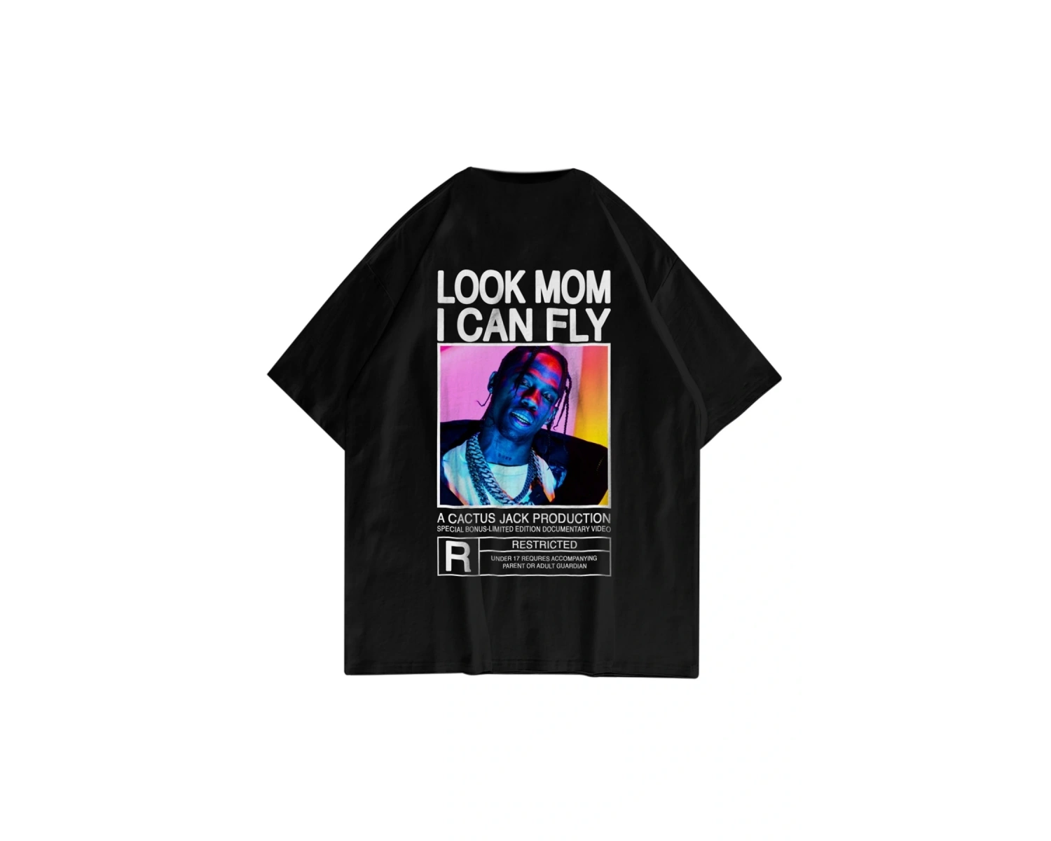Unisex Look Mom I Can Fly Renkli Siyah Tshirt