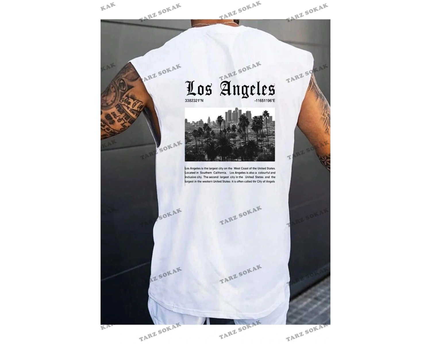 Unisex  LOS ANGELES BASKILI OVERSİZE KOLSUZ