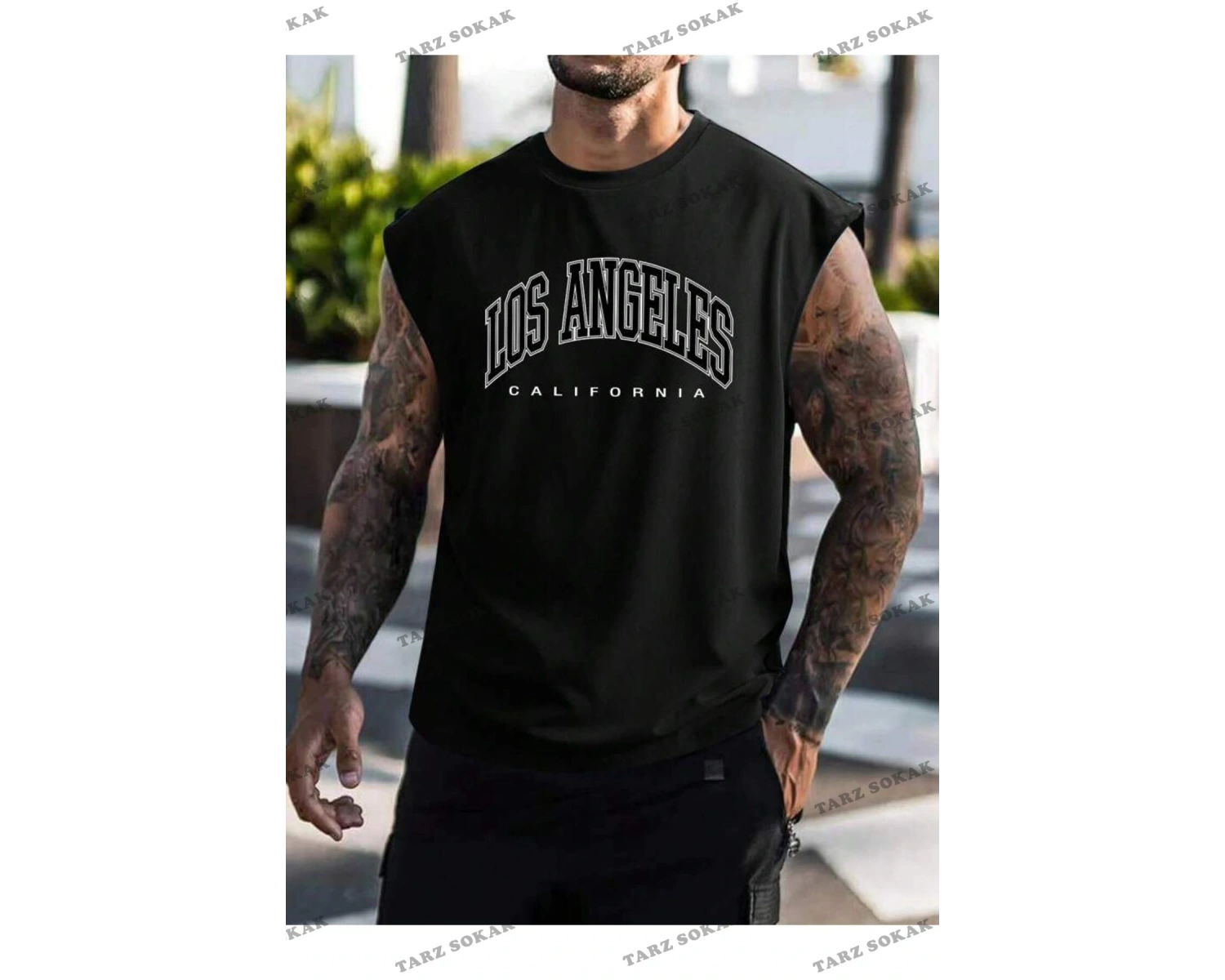 Unisex  LOS ANGELES BASKILI OVERSİZE KOLSUZ