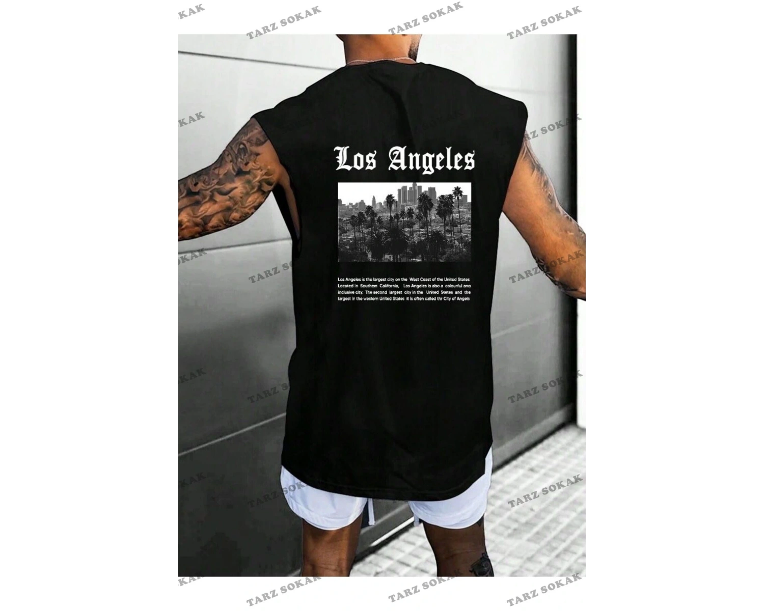 Unisex  LOS ANGELES BASKILI OVERSİZE KOLSUZ