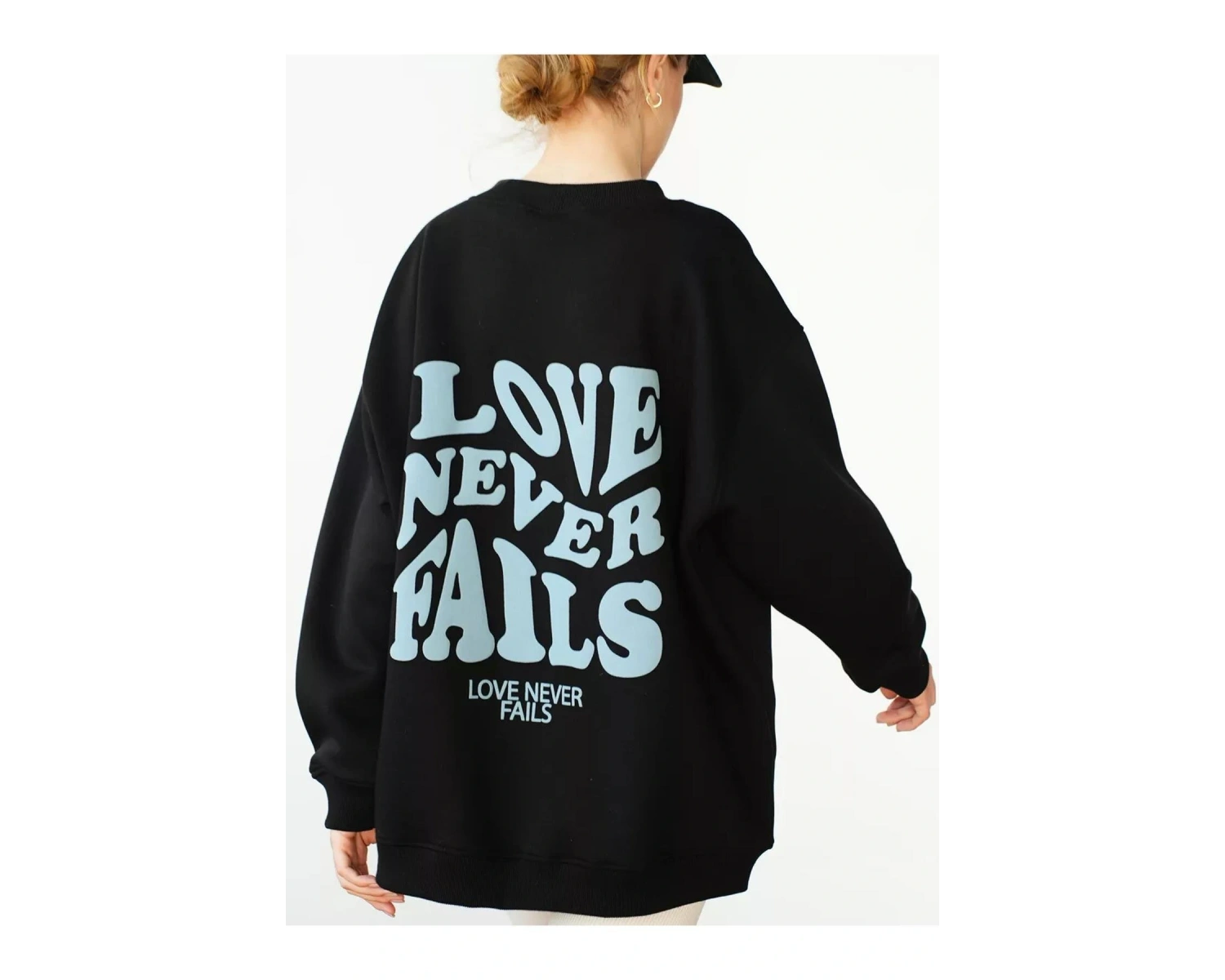 Unisex Love Never Fails Bisiklet Yaka Sweatshirt Siyah
