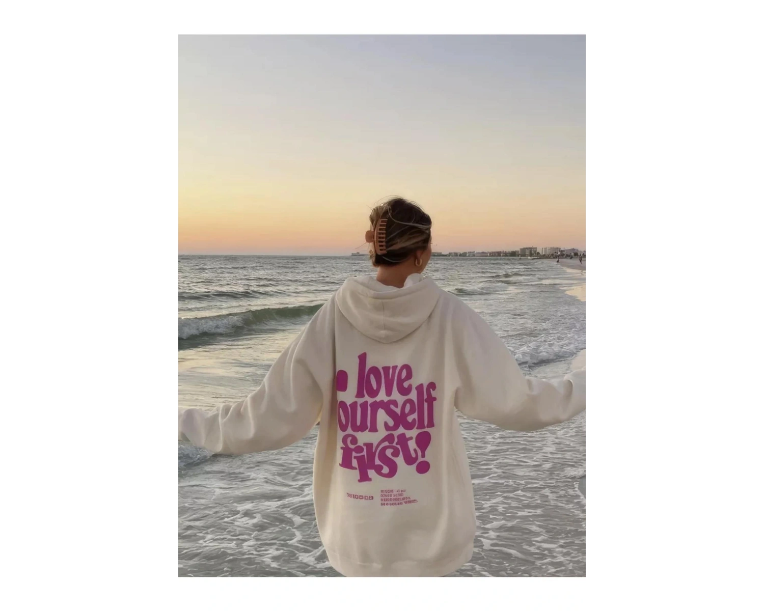 Unisex Love Yourself First! Sweatshirt Beyaz