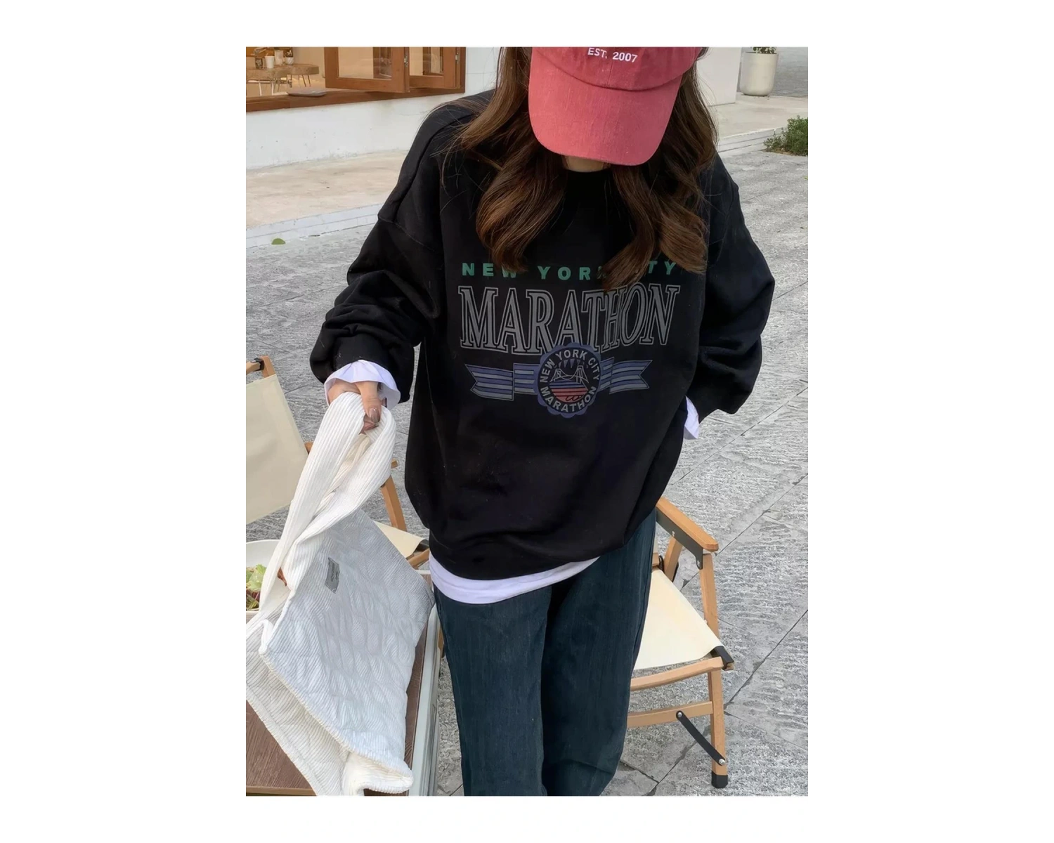 Unisex Marathon Bisiklet Yaka Sweatshirt Siyah