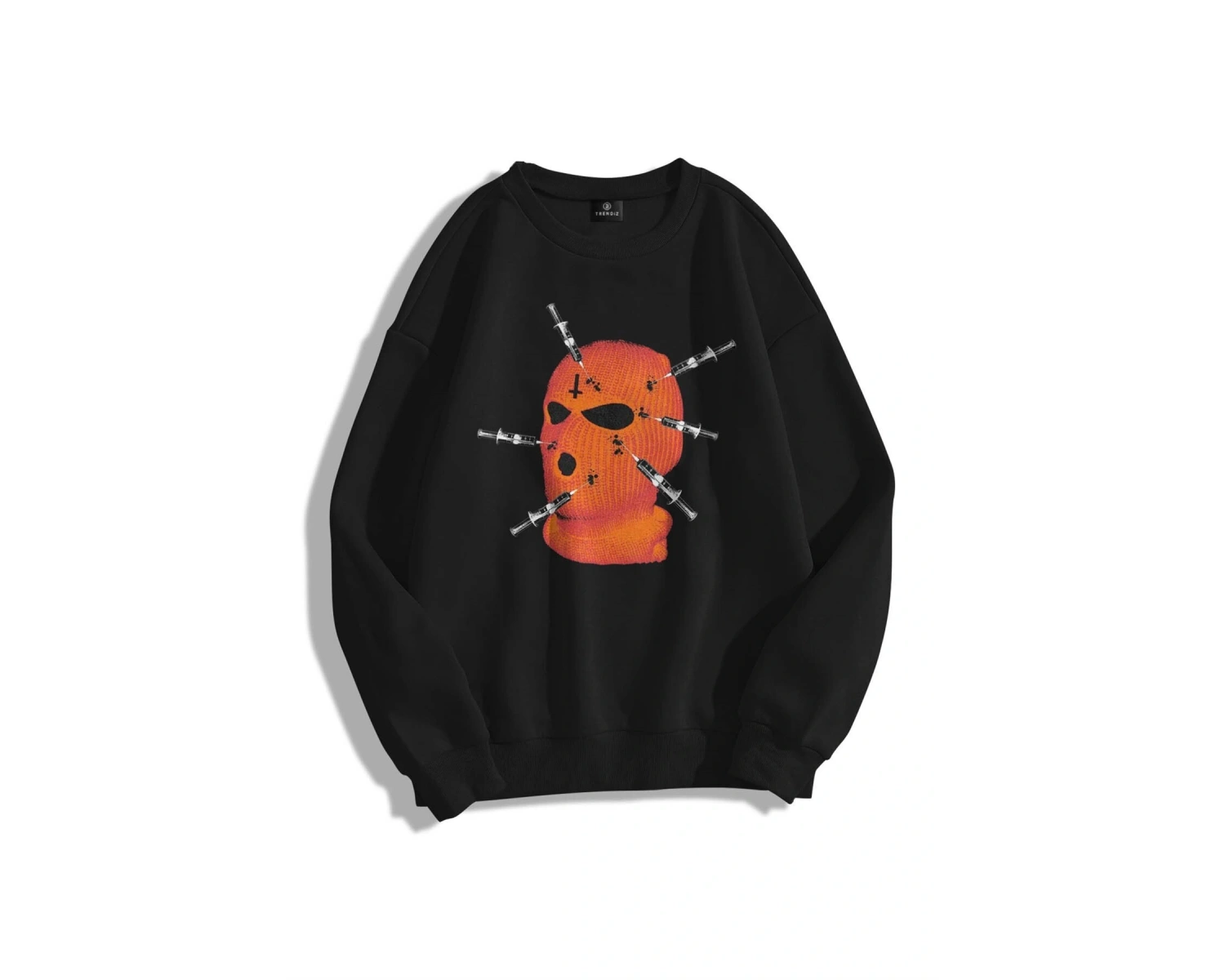 Unisex Maske Bisiklet Yaka Sweatshirt Siyah