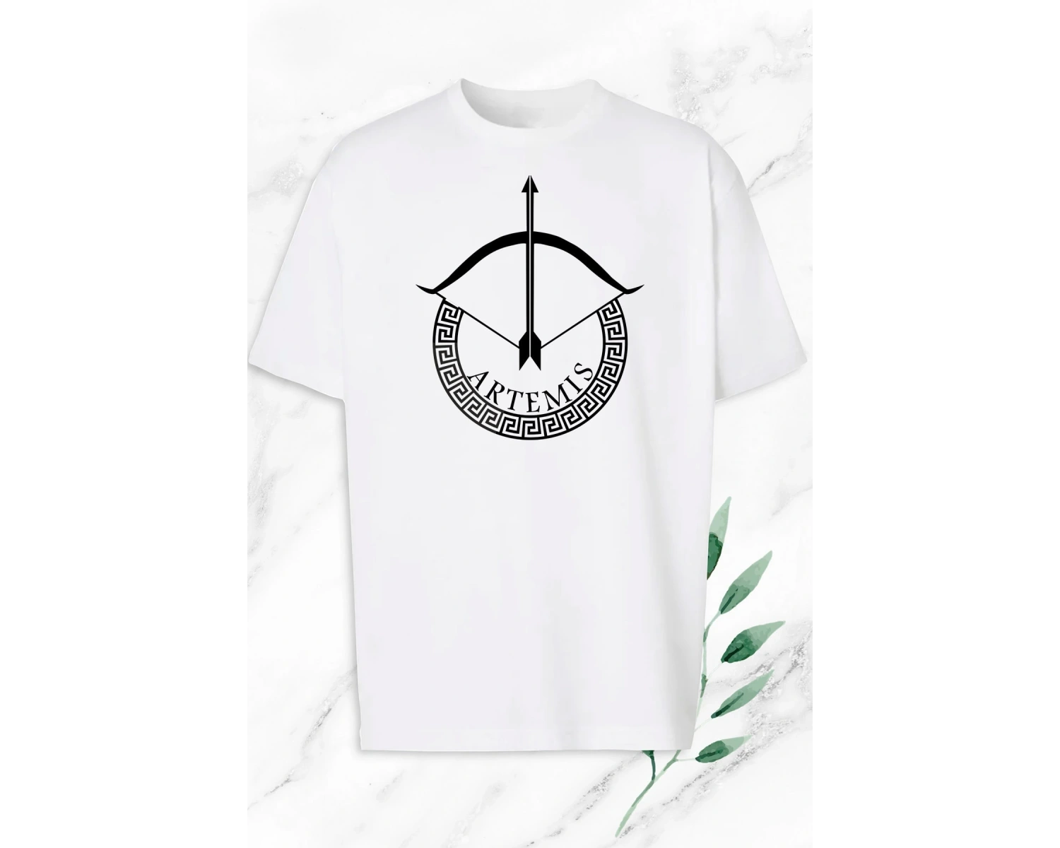 Unisex Mitoloji Ay Tanrıçası Artemis Baskılı Beyaz Tişört