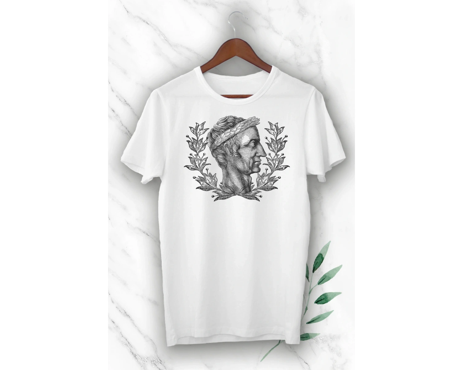 Unısex Mitoloji Jül Sezar Baskılı Beyaz Tişört