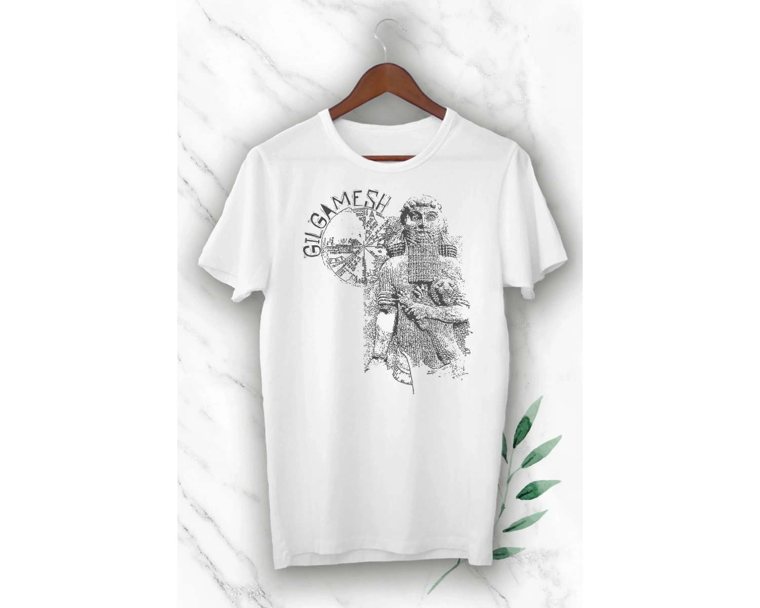 Unısex Mitoloji Mezepotamya Gılgamış Baskılı Beyaz Tişört