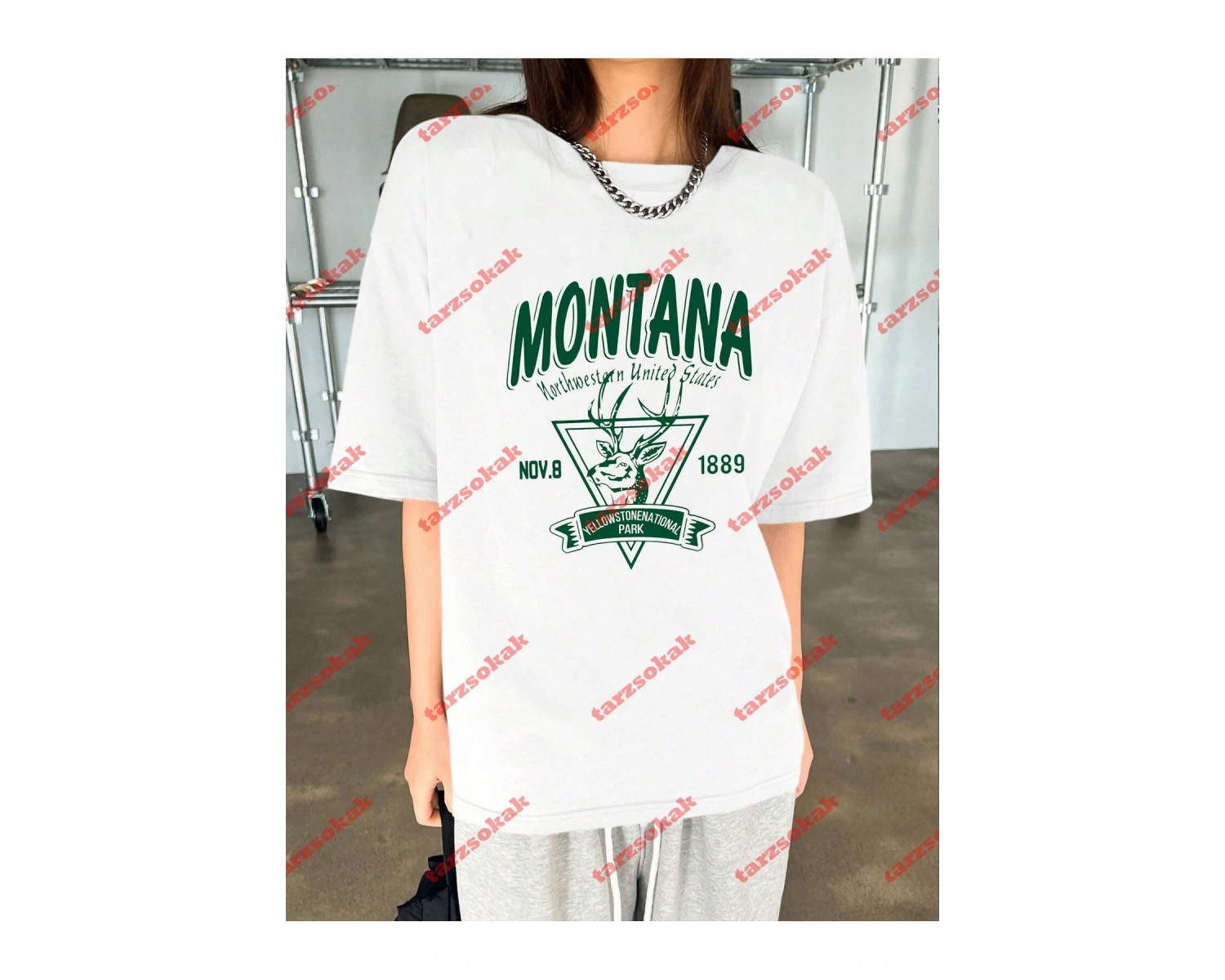 Unisex Montana  Baskılı Tshirt Beyaz