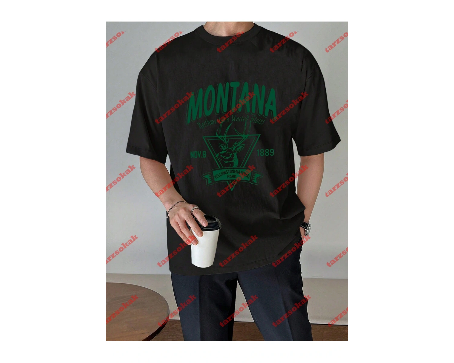 Unisex Montana  Baskılı Tshirt Beyaz