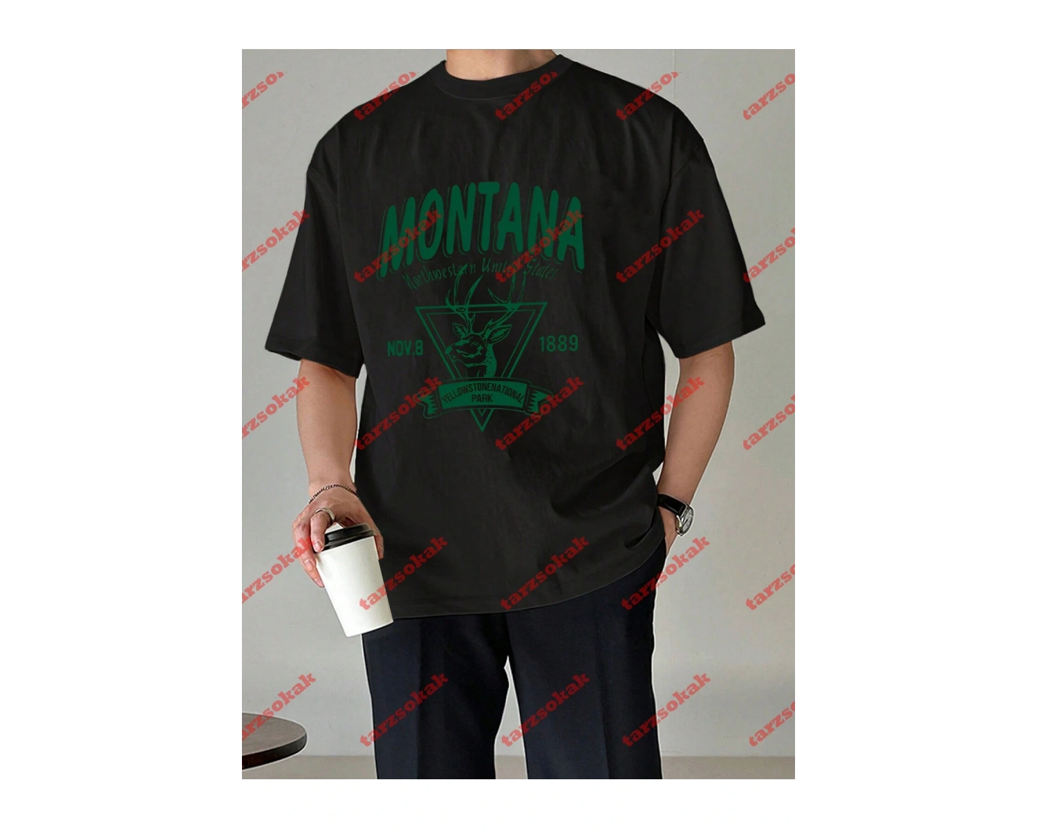 Unisex Montana  Baskılı Tshirt Beyaz