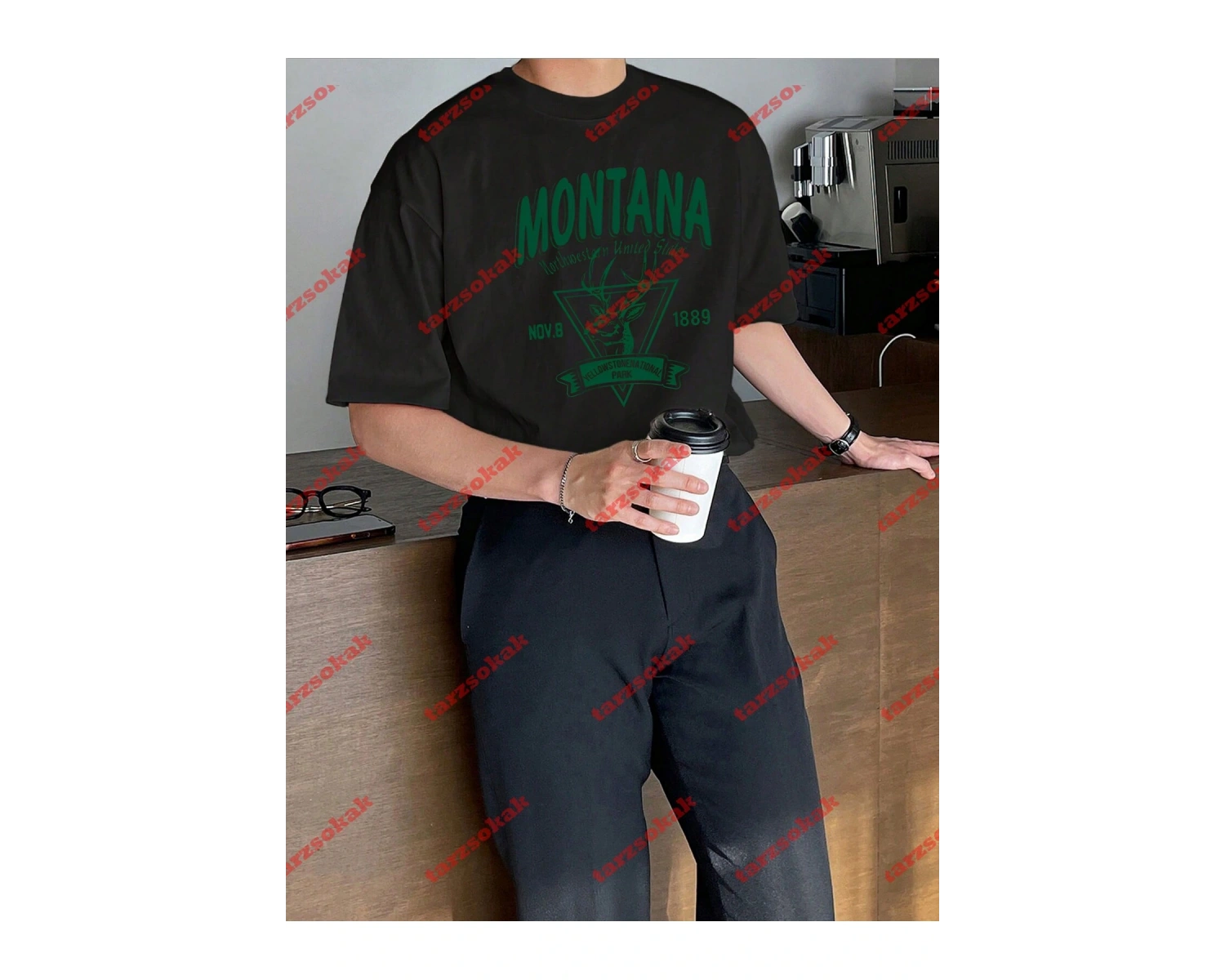 Unisex Montana  Baskılı Tshirt Beyaz