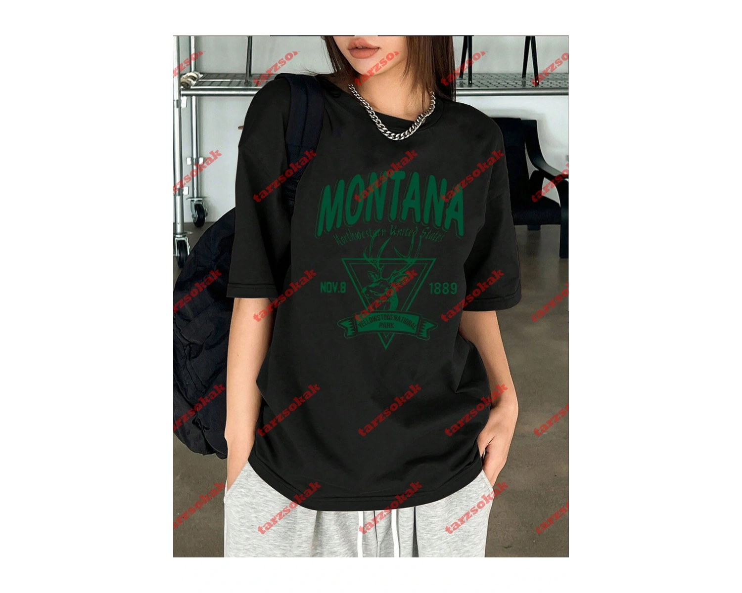 Unisex Montana  Baskılı Tshirt Beyaz