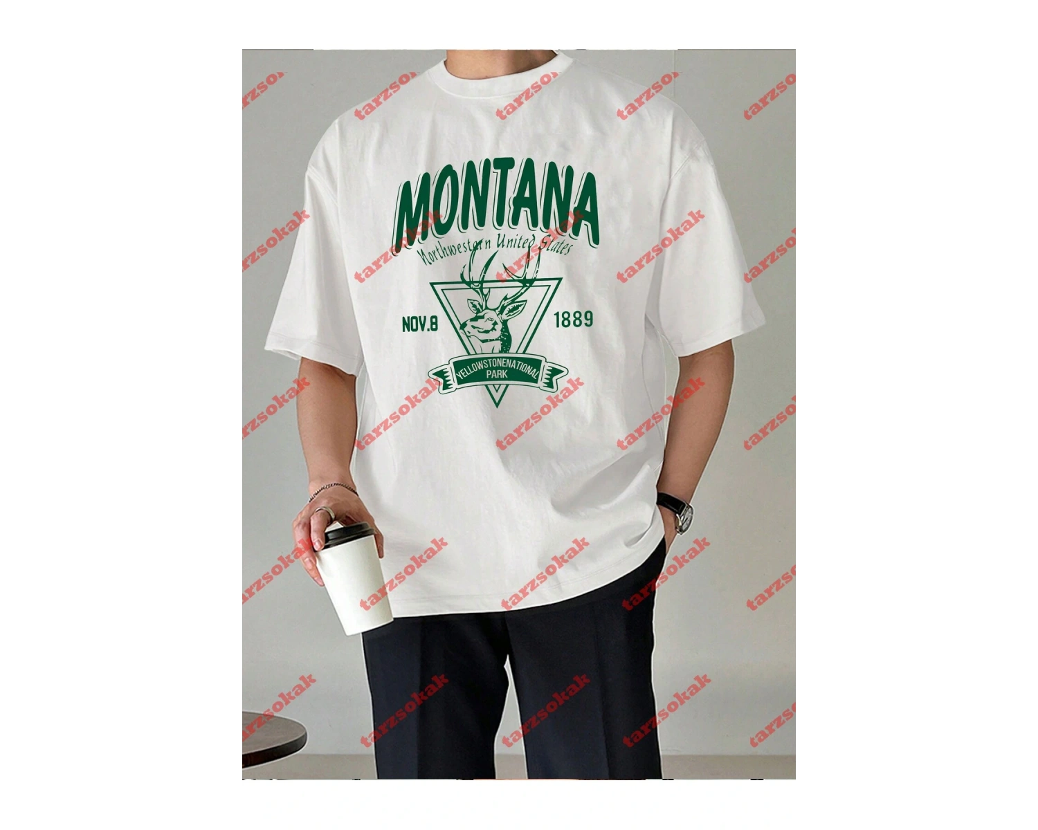 Unisex Montana  Baskılı Tshirt Beyaz