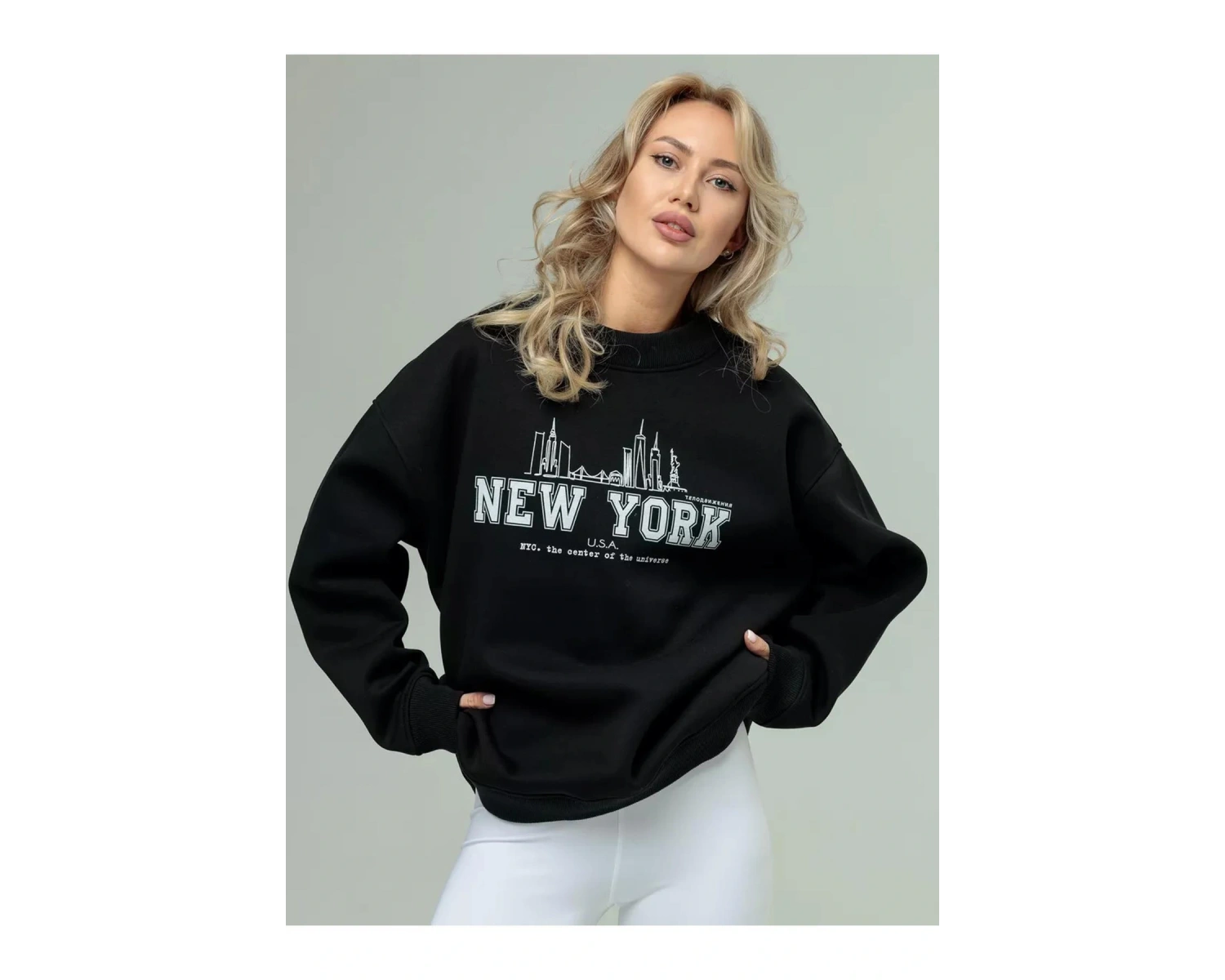 Unisex Moscow Bisiklet Yaka Sweatshirt Siyah