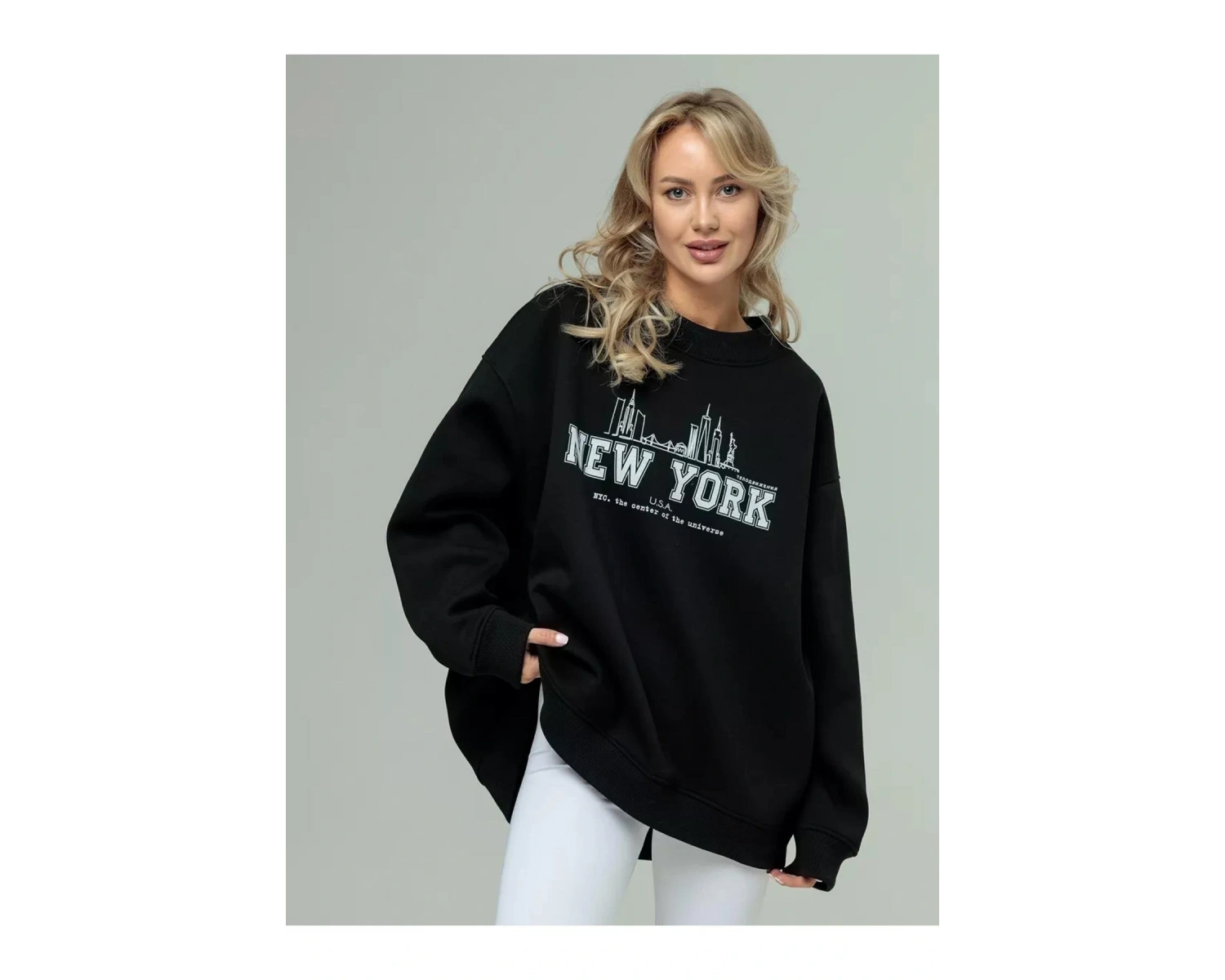 Unisex Moscow Bisiklet Yaka Sweatshirt Siyah