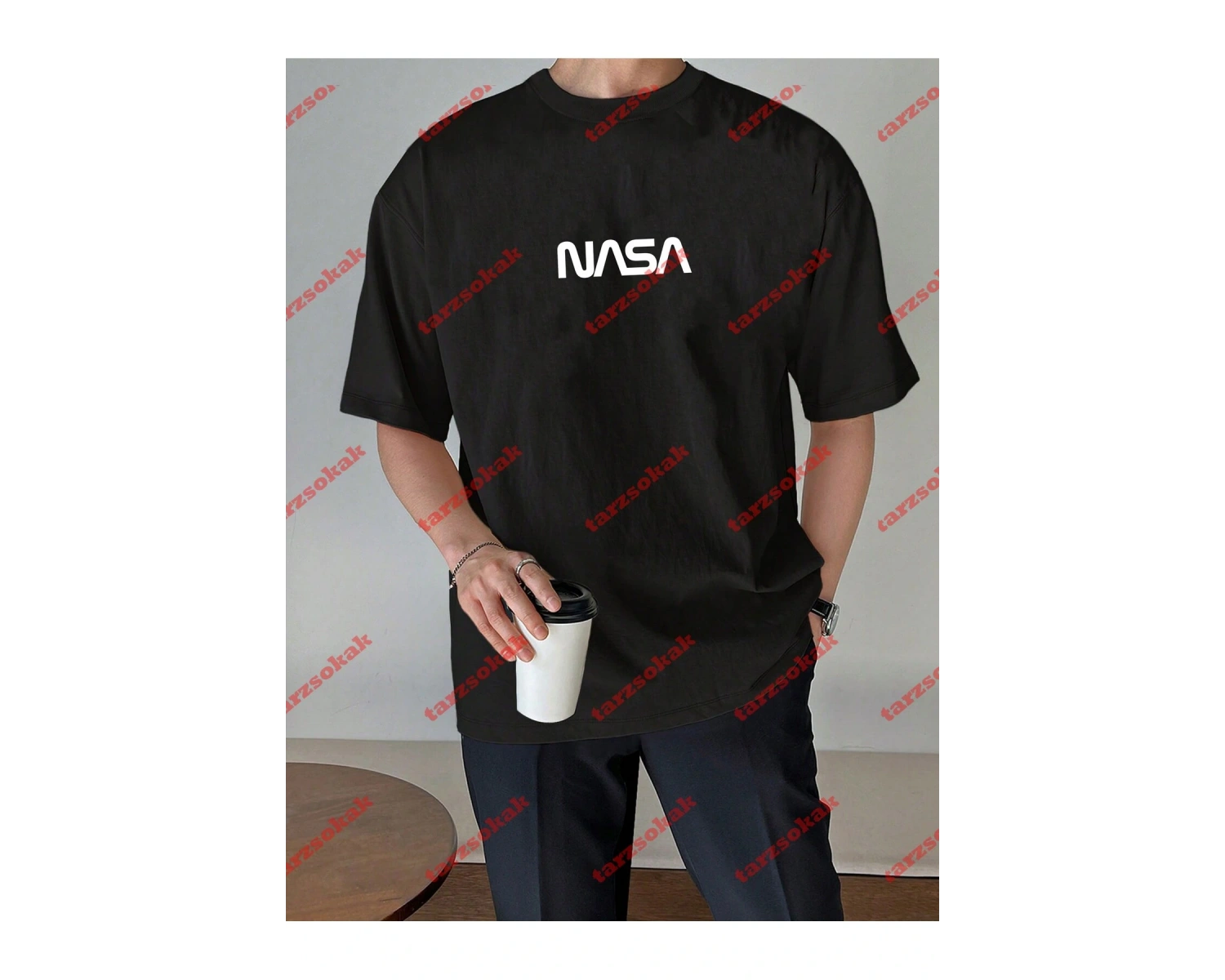 Unisex Nasa Baskılı Tshirt Beyaz