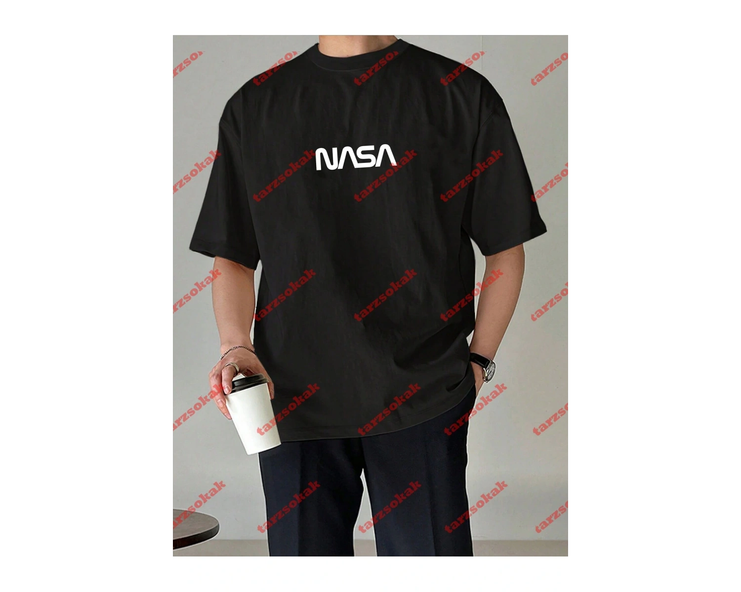 Unisex Nasa Baskılı Tshirt Beyaz
