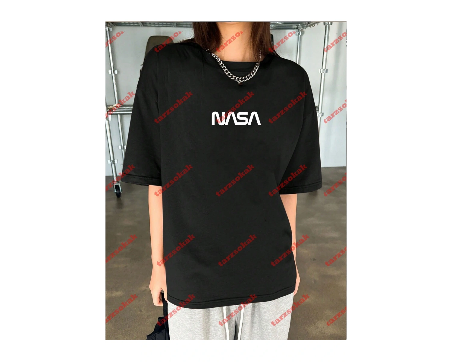 Unisex Nasa Baskılı Tshirt Beyaz