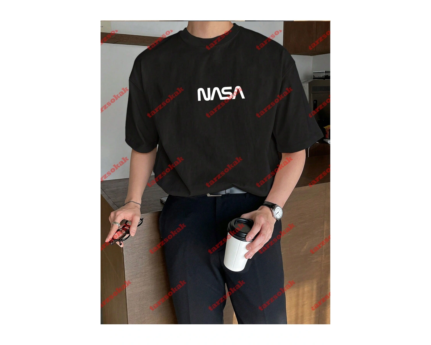 Unisex Nasa Baskılı Tshirt Beyaz
