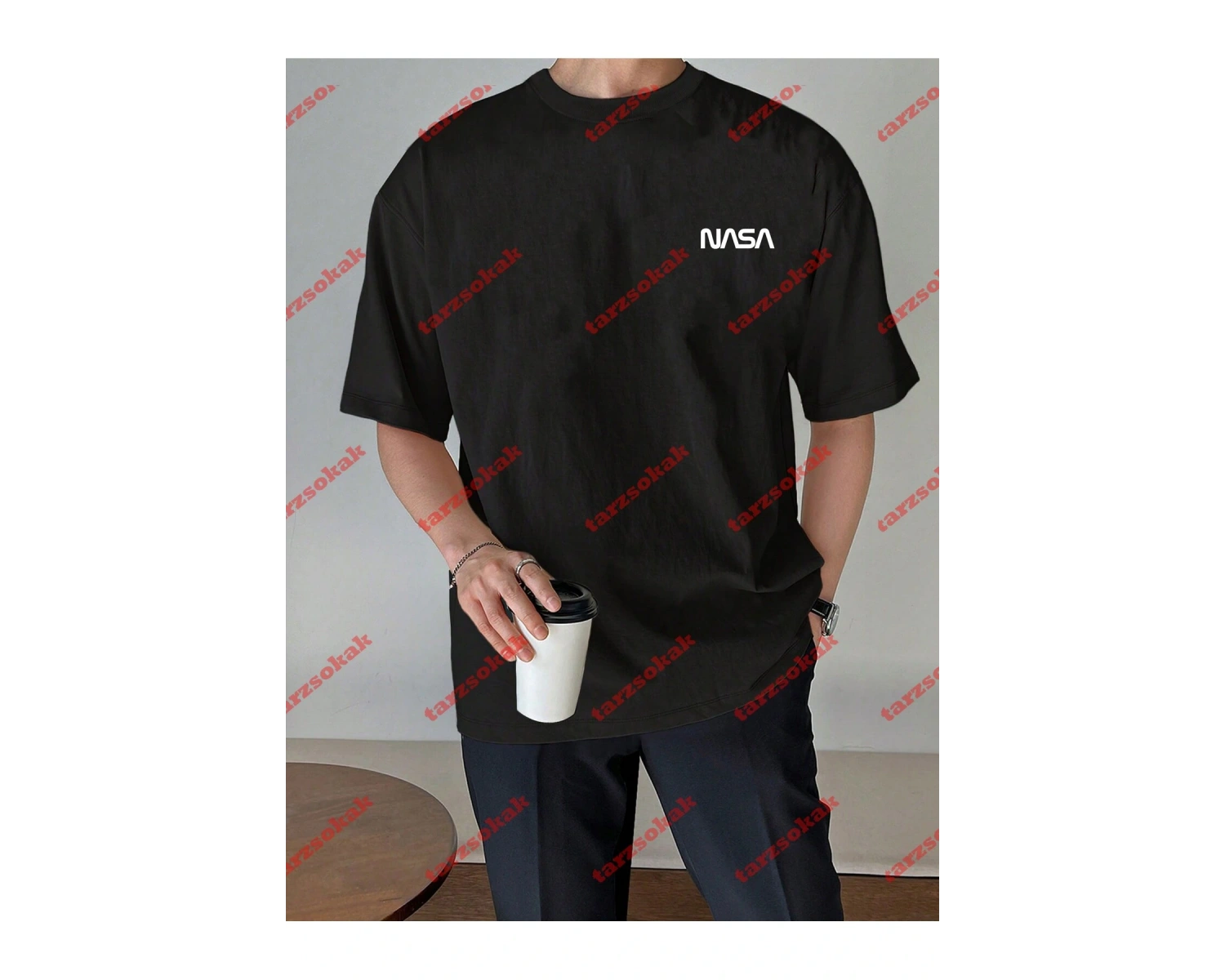 Unisex Nasaa Baskılı Tshirt Beyaz