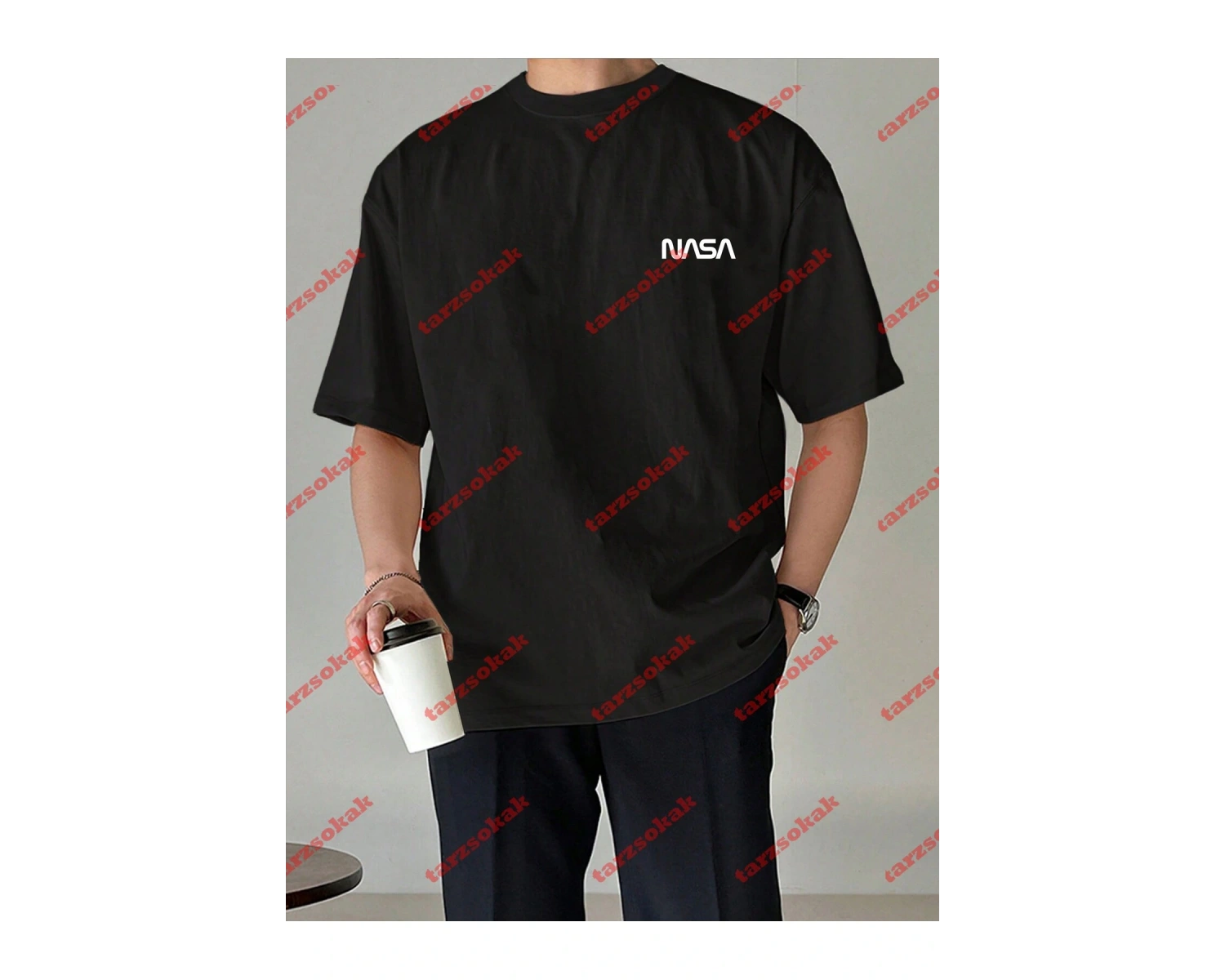 Unisex Nasaa Baskılı Tshirt Beyaz