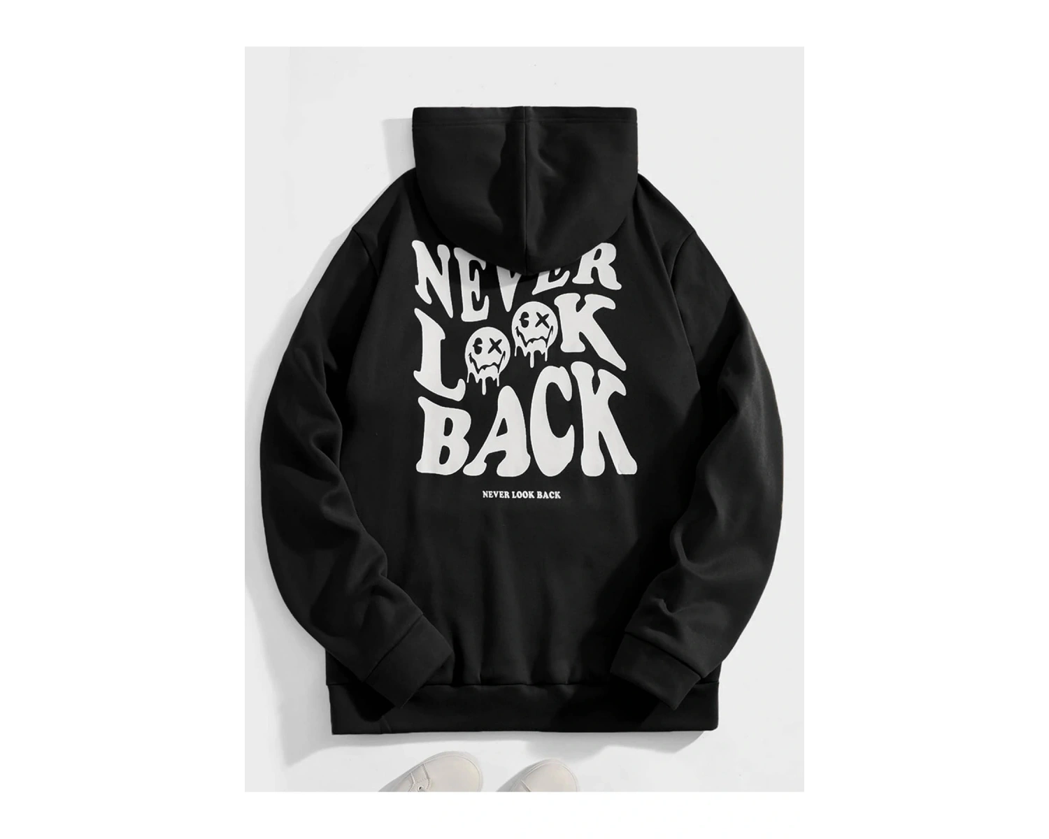 Unisex Never Baskılı Oversize Kapüşonlu Pamuklu Sweatshirt MAVİRENK