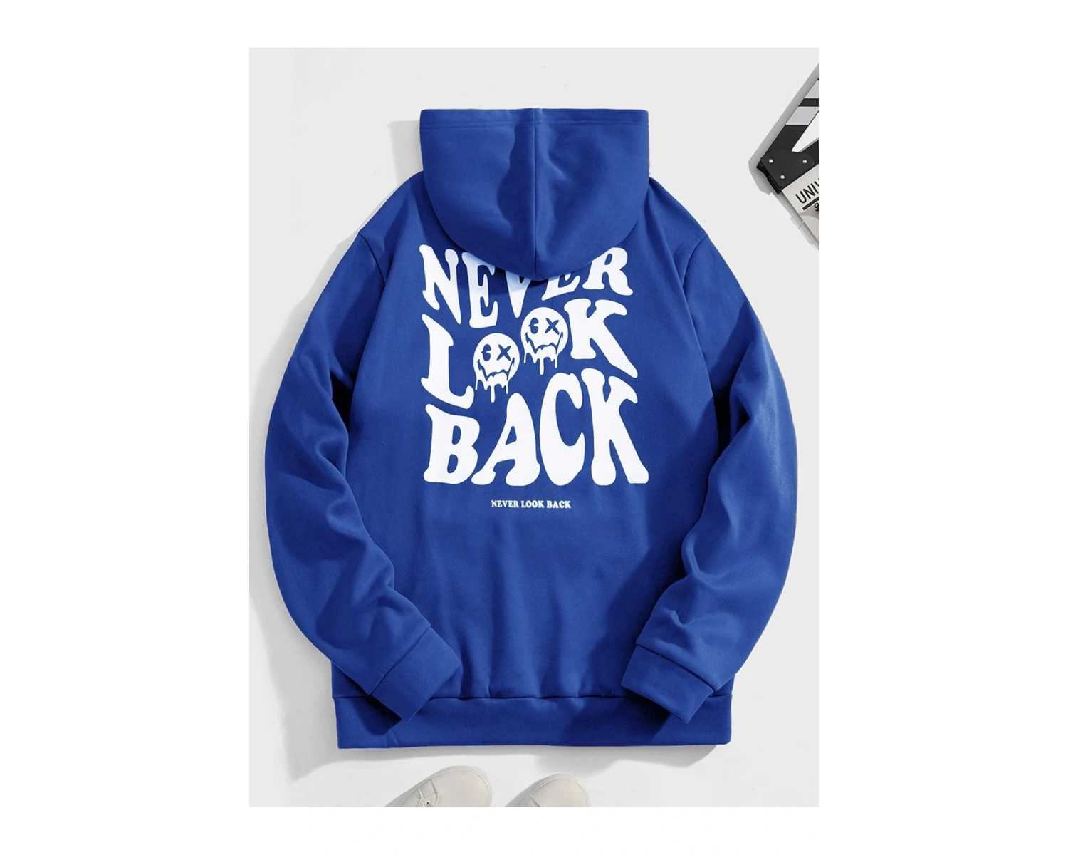 Unisex Never Baskılı Oversize Kapüşonlu Pamuklu Sweatshirt Siyah