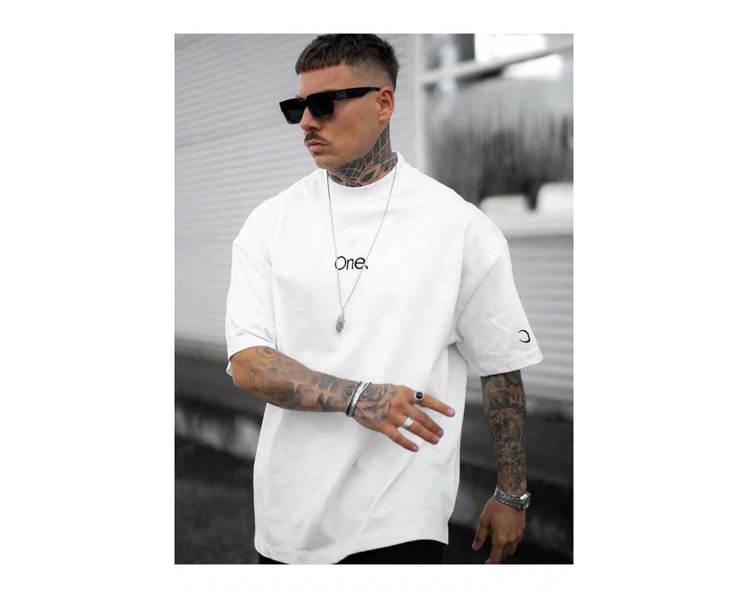 Unisex One Kol Hilal Baskılı Oversize %100 Pamuk