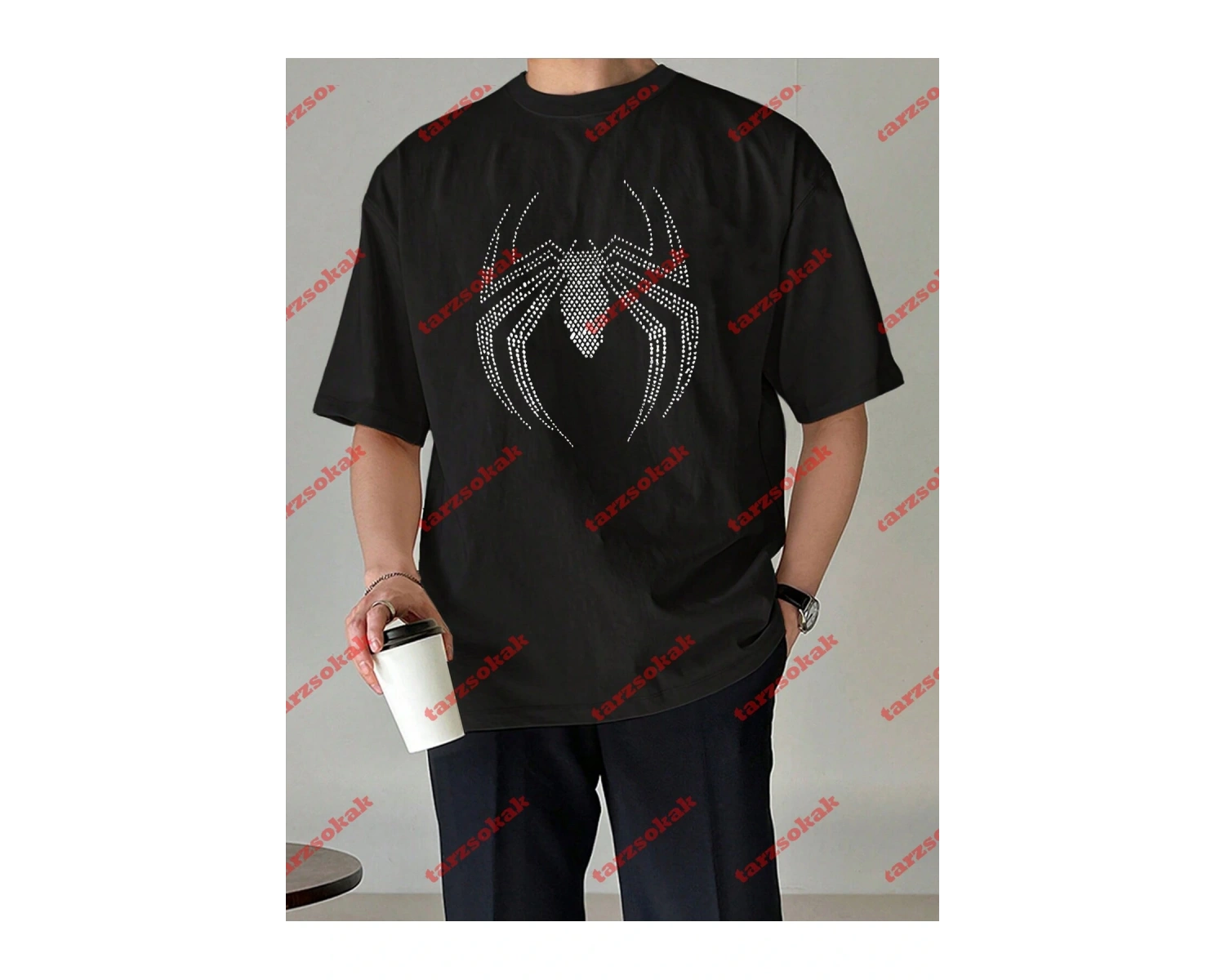 Unisex Örümcek Baskılı Tshirt Beyaz