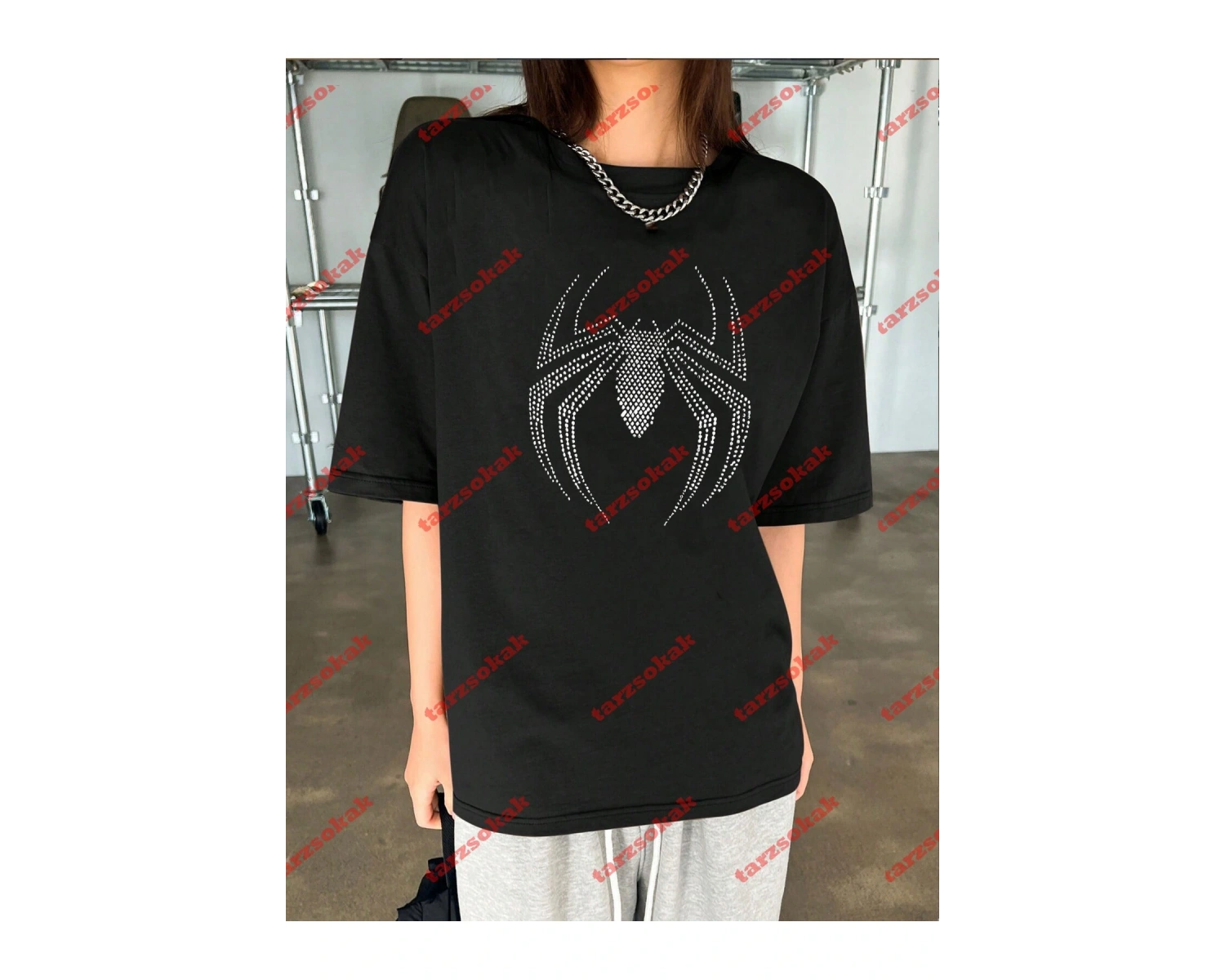 Unisex Örümcek Baskılı Tshirt Beyaz