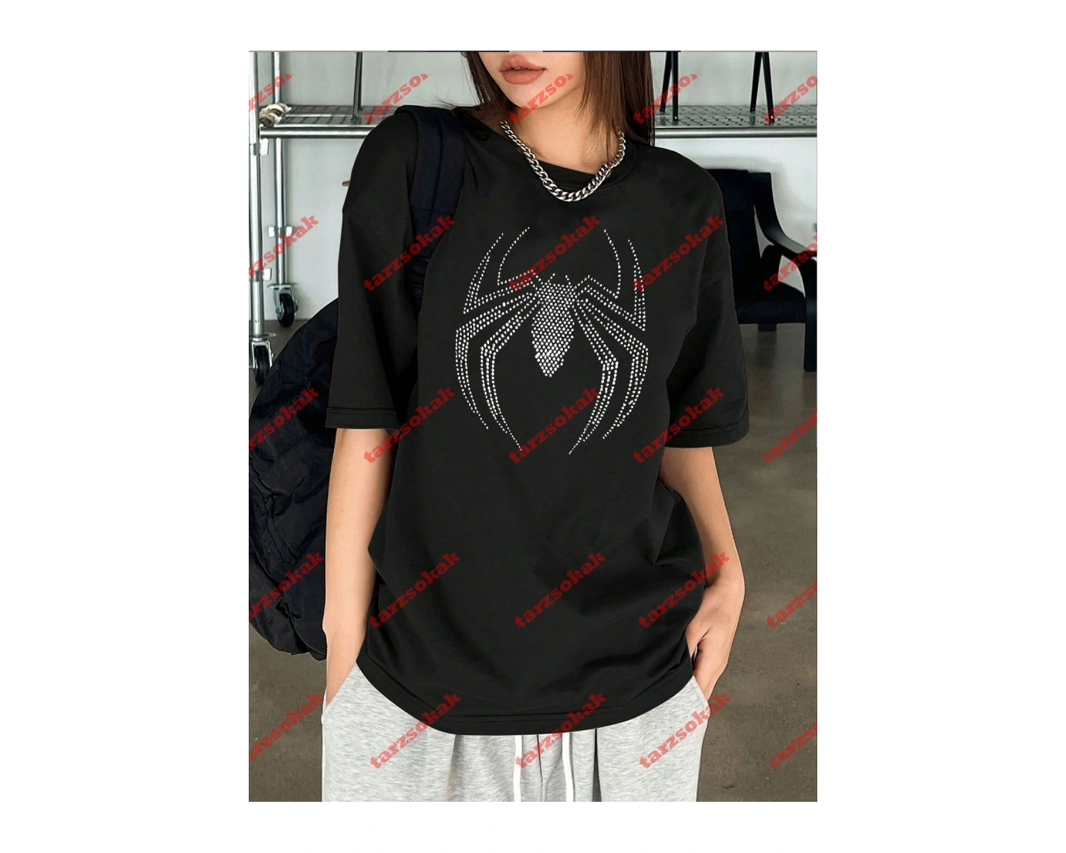 Unisex Örümcek Baskılı Tshirt Beyaz