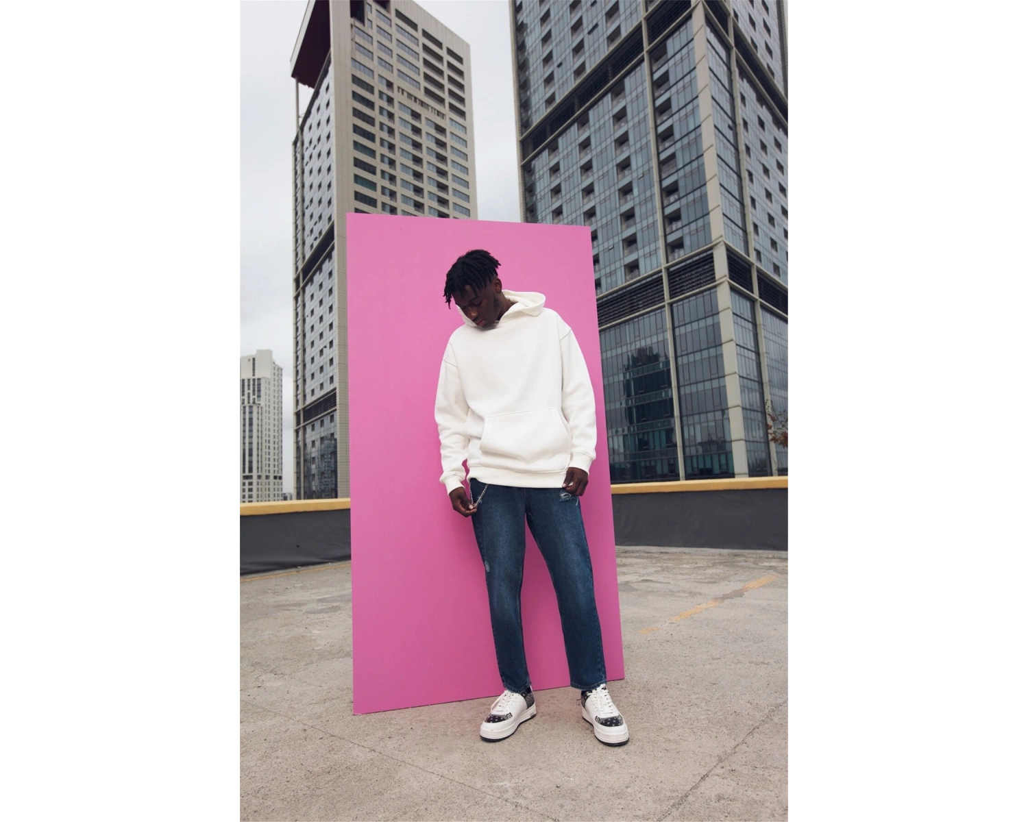 Unisex Oversize Basic Sweatshirt Hoodie Beyaz