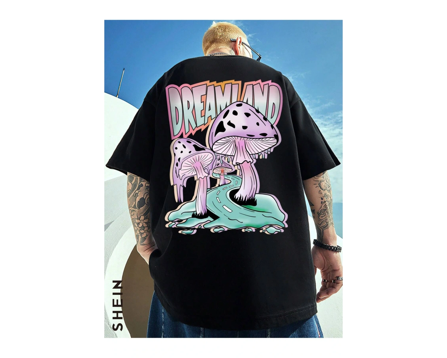 Unisex Oversize Kalıp Mantar ve Harf Grafikli Harajuku Style