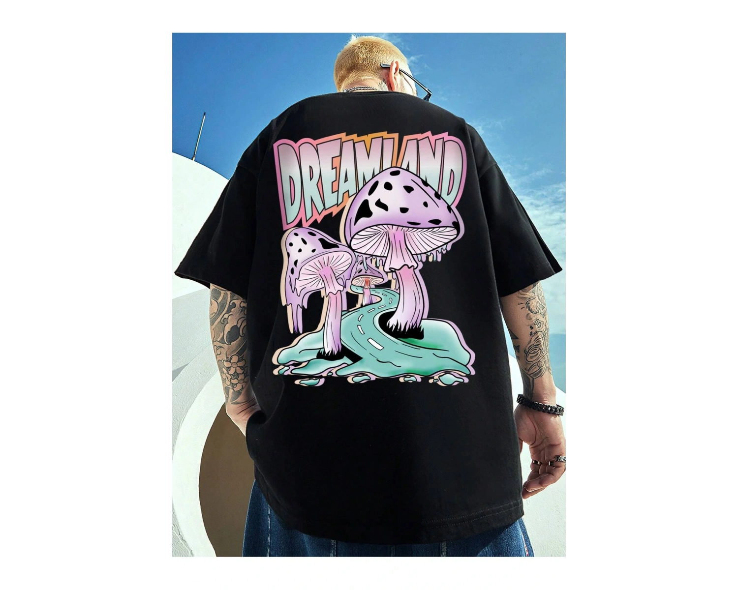 Unisex Oversize Kalıp Mantar ve Harf Grafikli Harajuku Style